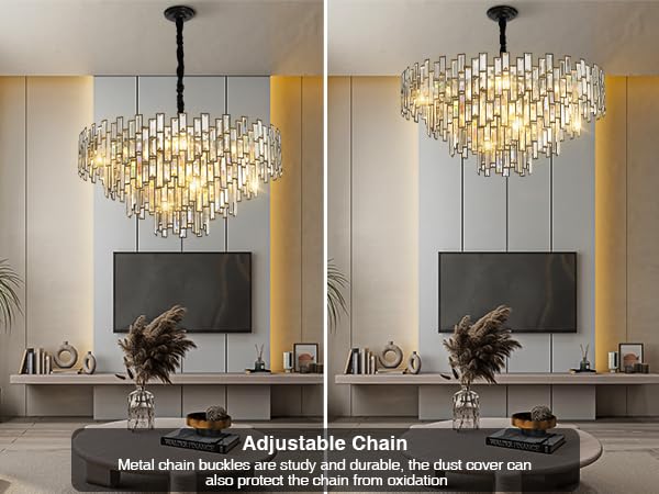 Modern Crystal Chandelier, 3 - Tier Black Chandelier for Entryway Luxury Chandelier Lighting Ceiling Pendant Light Fixture for Dining Rooms Kids Bedroom Hall Foyer Stairway Round 24.4" - Camilalamps - B0DN9L7XWJ