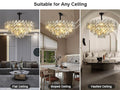 Modern Crystal Chandelier, 3 - Tier Black Chandelier for Entryway Luxury Chandelier Lighting Ceiling Pendant Light Fixture for Dining Rooms Kids Bedroom Hall Foyer Stairway Round 24.4