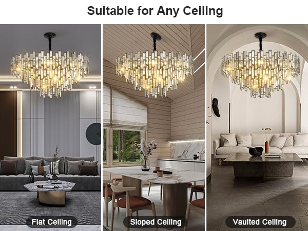 Modern Crystal Chandelier, 3 - Tier Black Chandelier for Entryway Luxury Chandelier Lighting Ceiling Pendant Light Fixture for Dining Rooms Kids Bedroom Hall Foyer Stairway Round 24.4" - Camilalamps - B0DN9L7XWJ