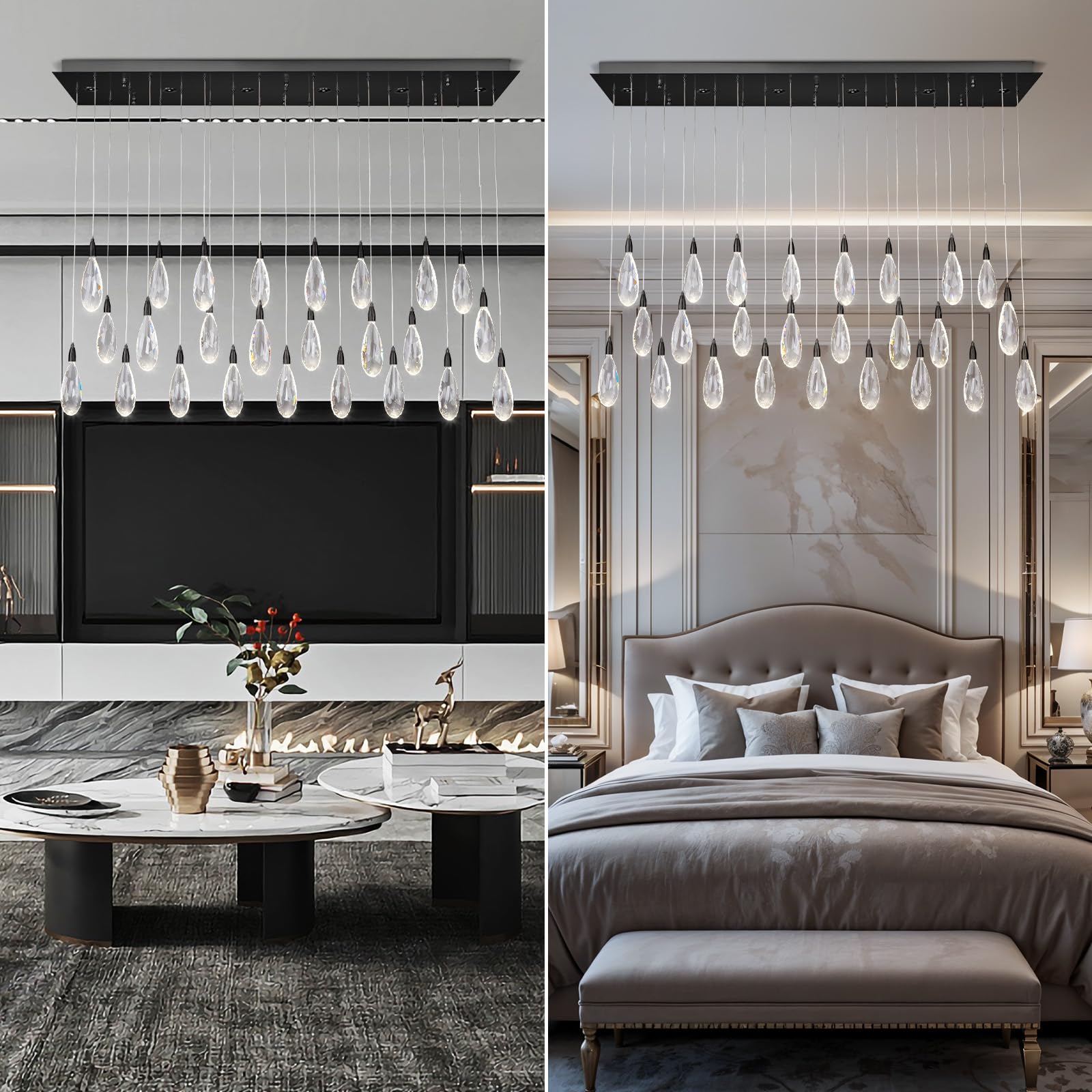 Modern Crystal Chandelier, 36“ Gold Round Raindrop Chandelier, 43 - Light Chandeliers for Living Room Dining Room Foyer Entryway Staircase High Ceilings, Luxury K9 Teardrop Light Fixture - Camilalamps - B0DXZGSZXD