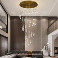 Modern Crystal Chandelier, 36“ Gold Round Raindrop Chandelier, 43 - Light Chandeliers for Living Room Dining Room Foyer Entryway Staircase High Ceilings, Luxury K9 Teardrop Light Fixture - Camilalamps - B0DXZGSZXD