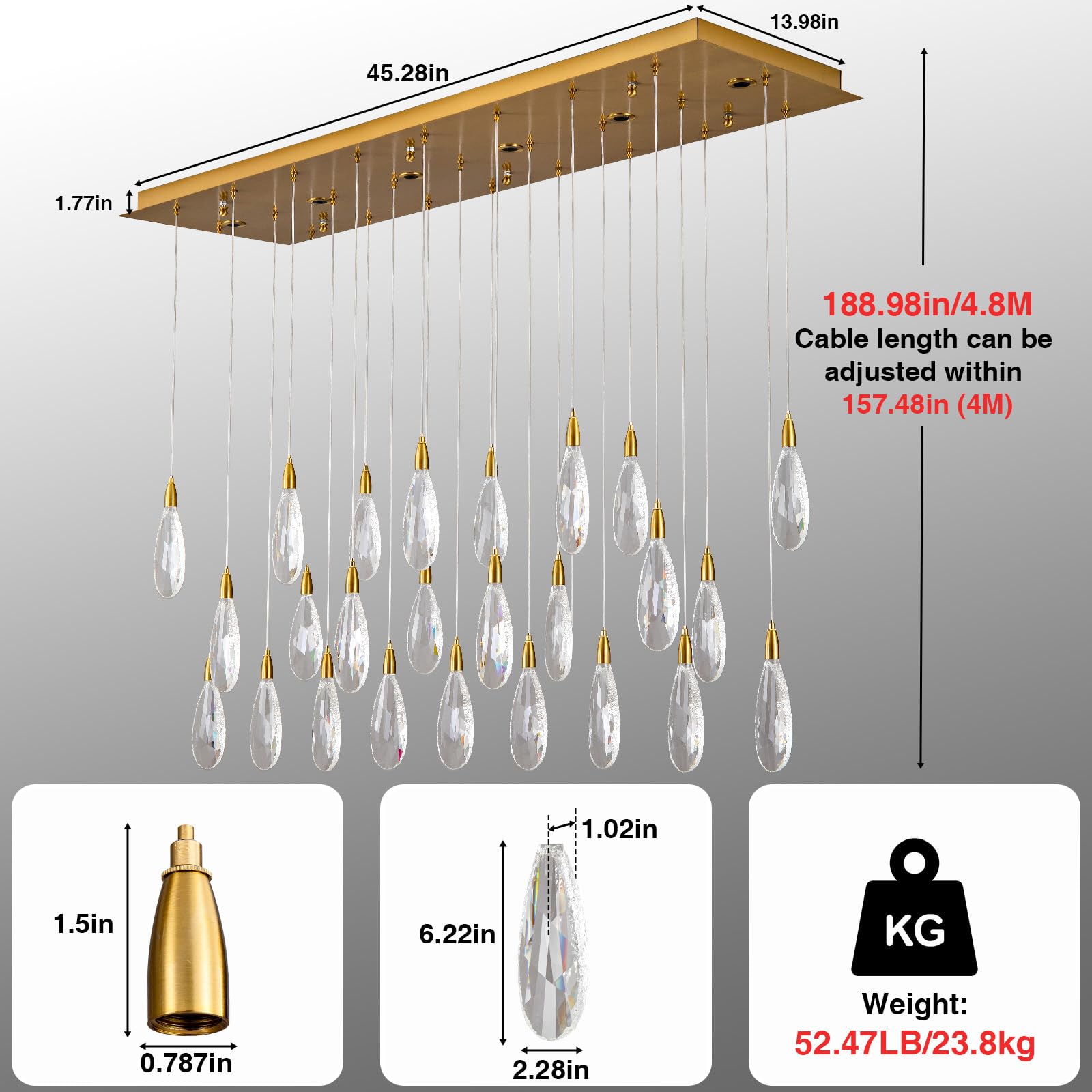Modern Crystal Chandelier, 36“ Gold Round Raindrop Chandelier, 43 - Light Chandeliers for Living Room Dining Room Foyer Entryway Staircase High Ceilings, Luxury K9 Teardrop Light Fixture - Camilalamps - B0DXZGSZXD