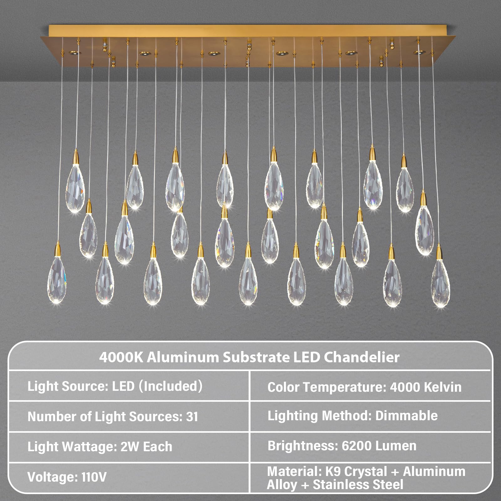 Modern Crystal Chandelier, 36“ Gold Round Raindrop Chandelier, 43 - Light Chandeliers for Living Room Dining Room Foyer Entryway Staircase High Ceilings, Luxury K9 Teardrop Light Fixture - Camilalamps - B0DXZGSZXD