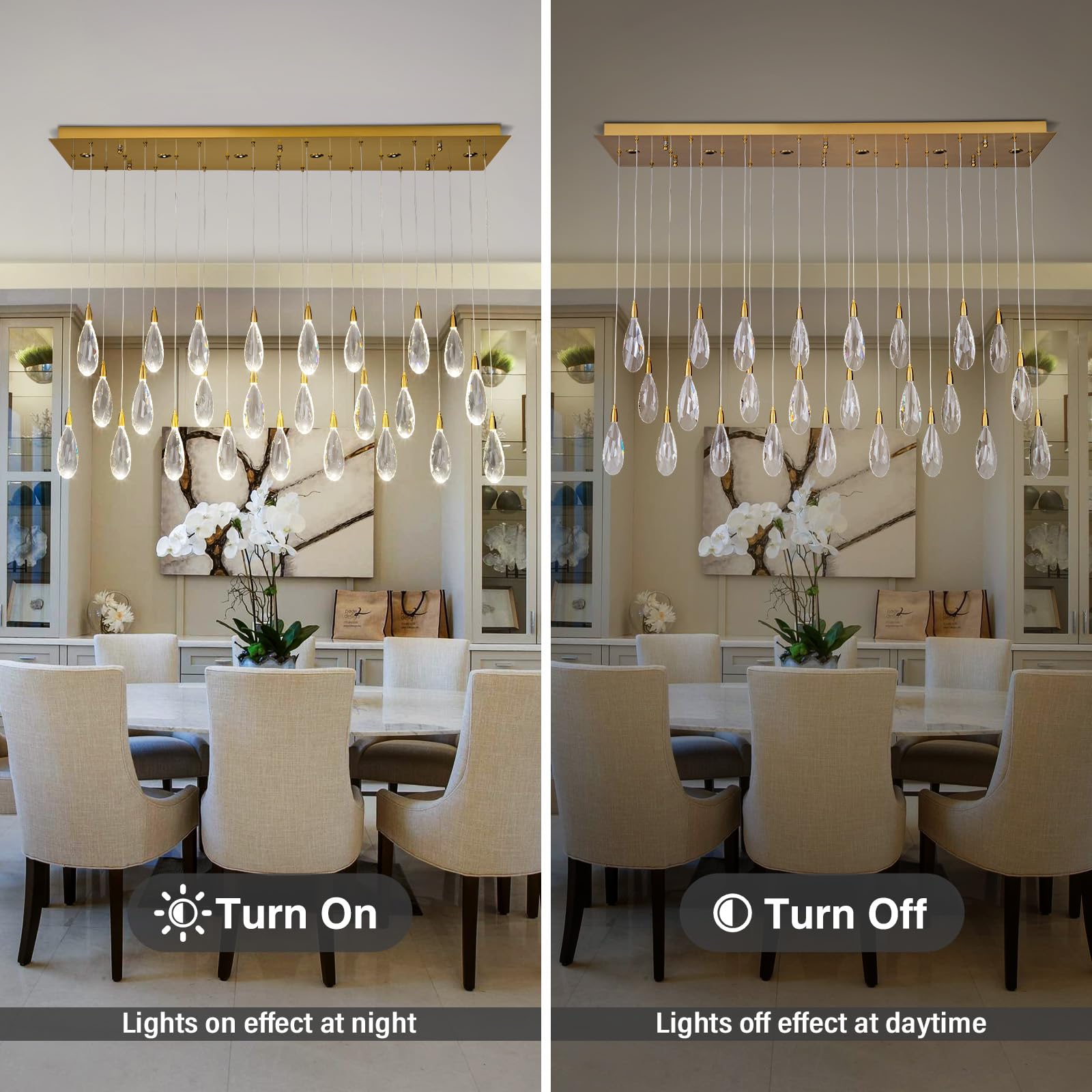 Modern Crystal Chandelier, 36“ Gold Round Raindrop Chandelier, 43 - Light Chandeliers for Living Room Dining Room Foyer Entryway Staircase High Ceilings, Luxury K9 Teardrop Light Fixture - Camilalamps - B0DXZGSZXD