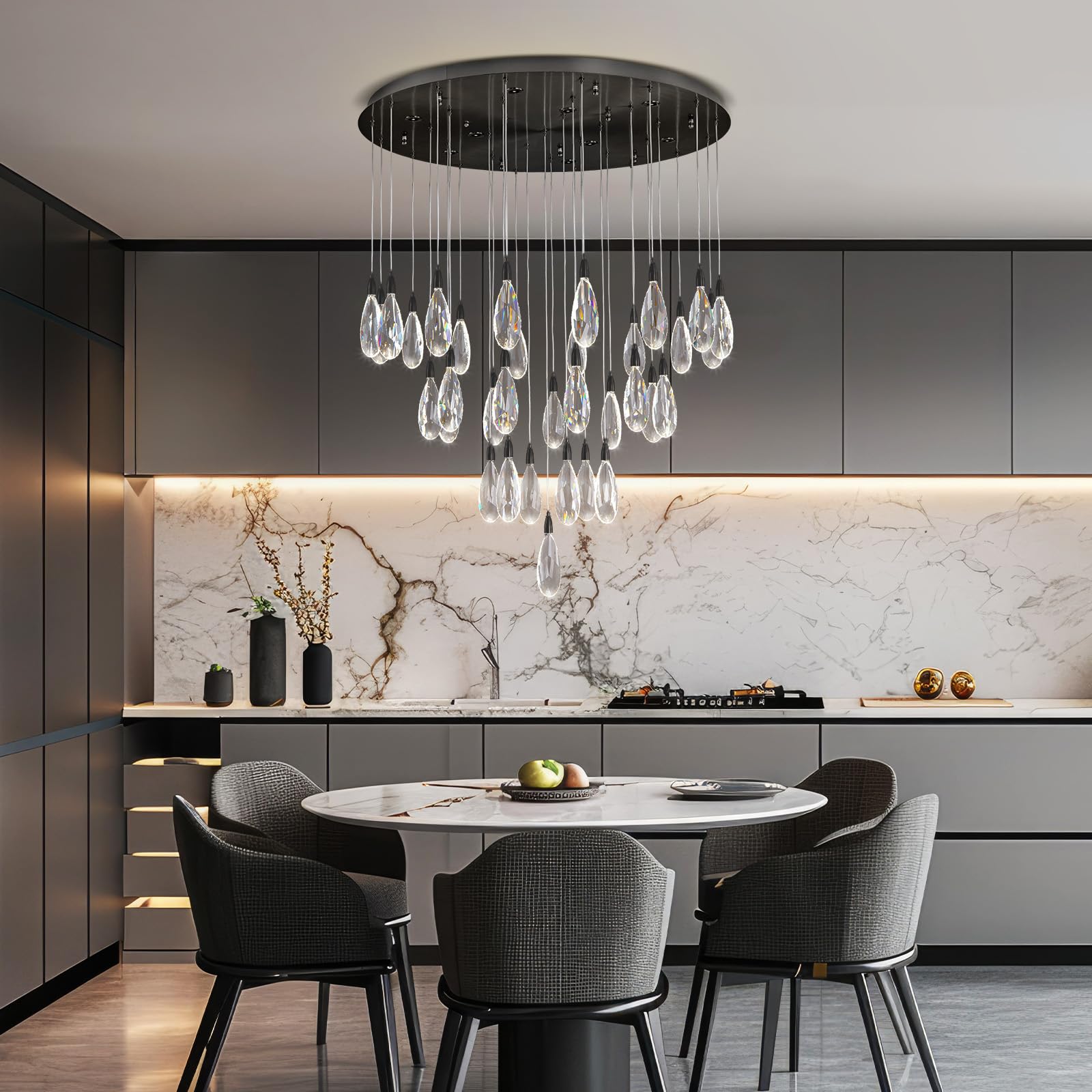 Modern Crystal Chandelier, 36“ Gold Round Raindrop Chandelier, 43 - Light Chandeliers for Living Room Dining Room Foyer Entryway Staircase High Ceilings, Luxury K9 Teardrop Light Fixture - Camilalamps - B0DXZGSZXD