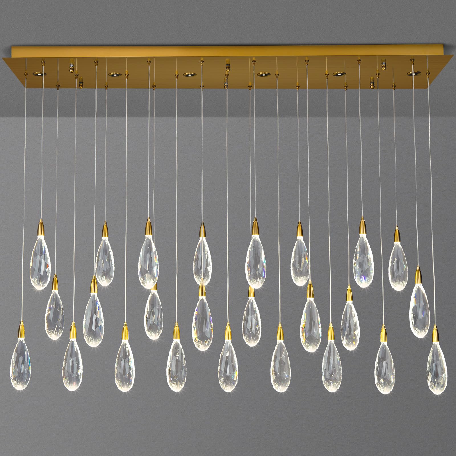 Modern Crystal Chandelier, 36“ Gold Round Raindrop Chandelier, 43 - Light Chandeliers for Living Room Dining Room Foyer Entryway Staircase High Ceilings, Luxury K9 Teardrop Light Fixture - Camilalamps - B0DXZ4YQBW