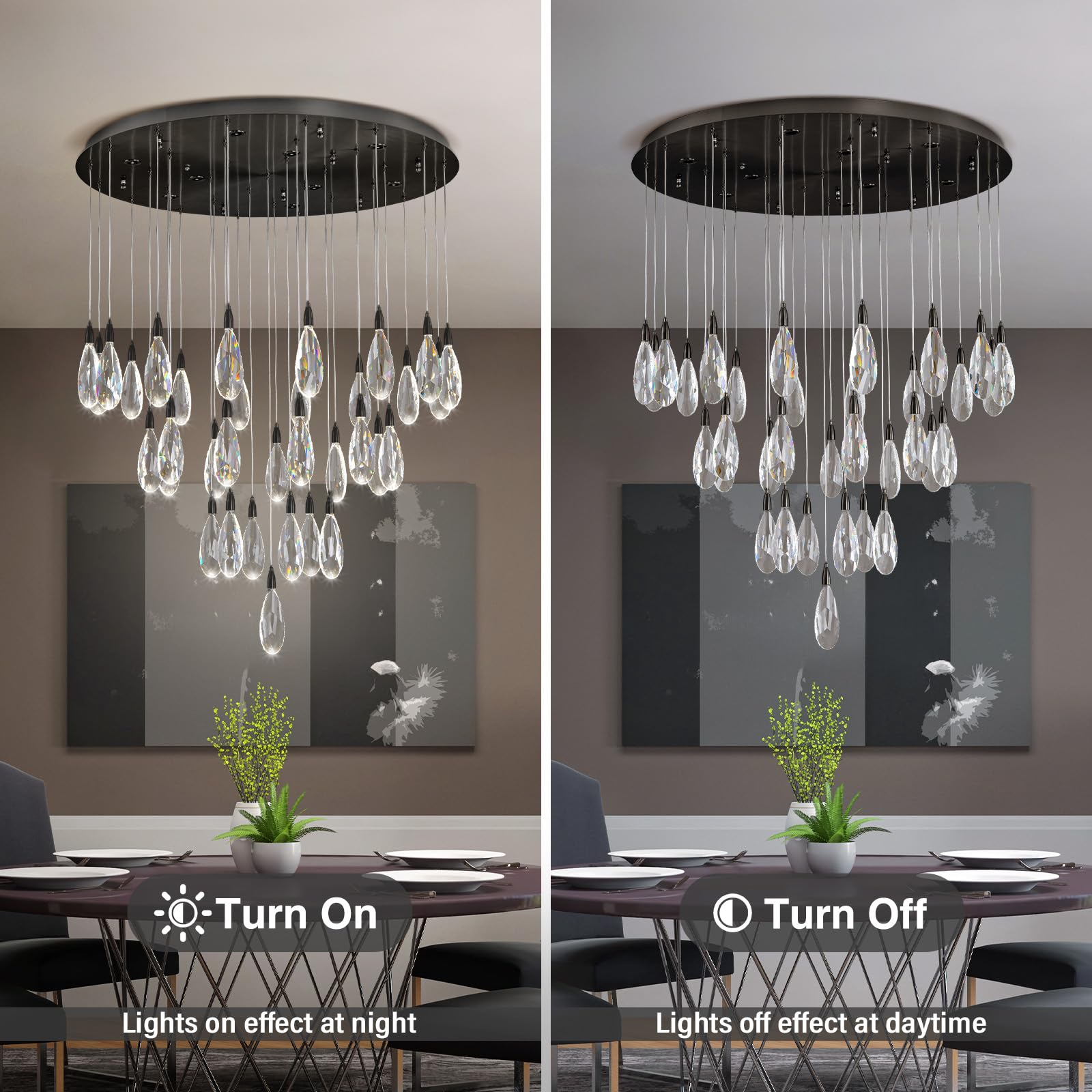 Modern Crystal Chandelier, 36“ Gold Round Raindrop Chandelier, 43 - Light Chandeliers for Living Room Dining Room Foyer Entryway Staircase High Ceilings, Luxury K9 Teardrop Light Fixture - Camilalamps - B0DXZGSZXD