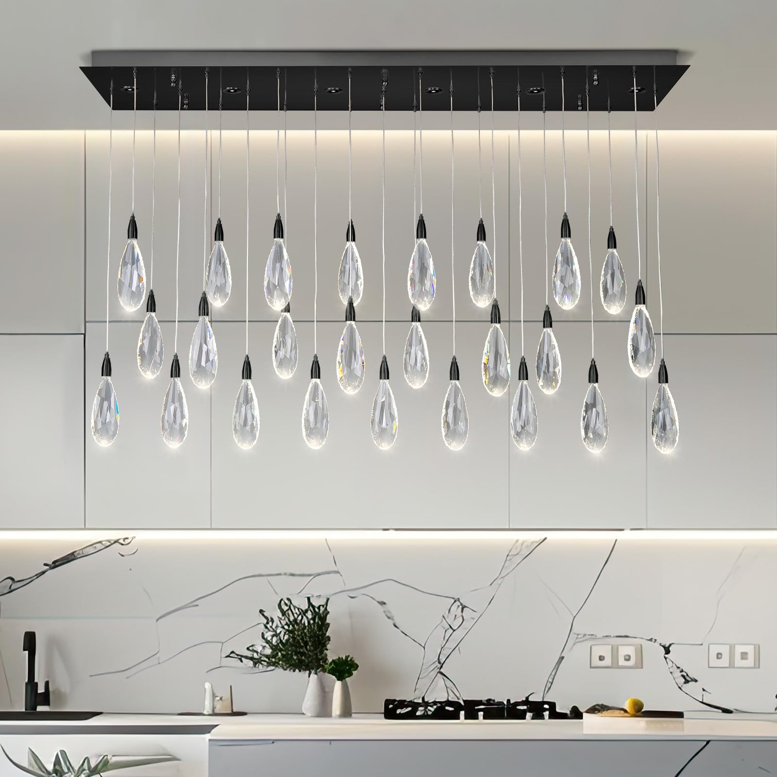 Modern Crystal Chandelier, 36“ Gold Round Raindrop Chandelier, 43 - Light Chandeliers for Living Room Dining Room Foyer Entryway Staircase High Ceilings, Luxury K9 Teardrop Light Fixture - Camilalamps - B0DXZGSZXD