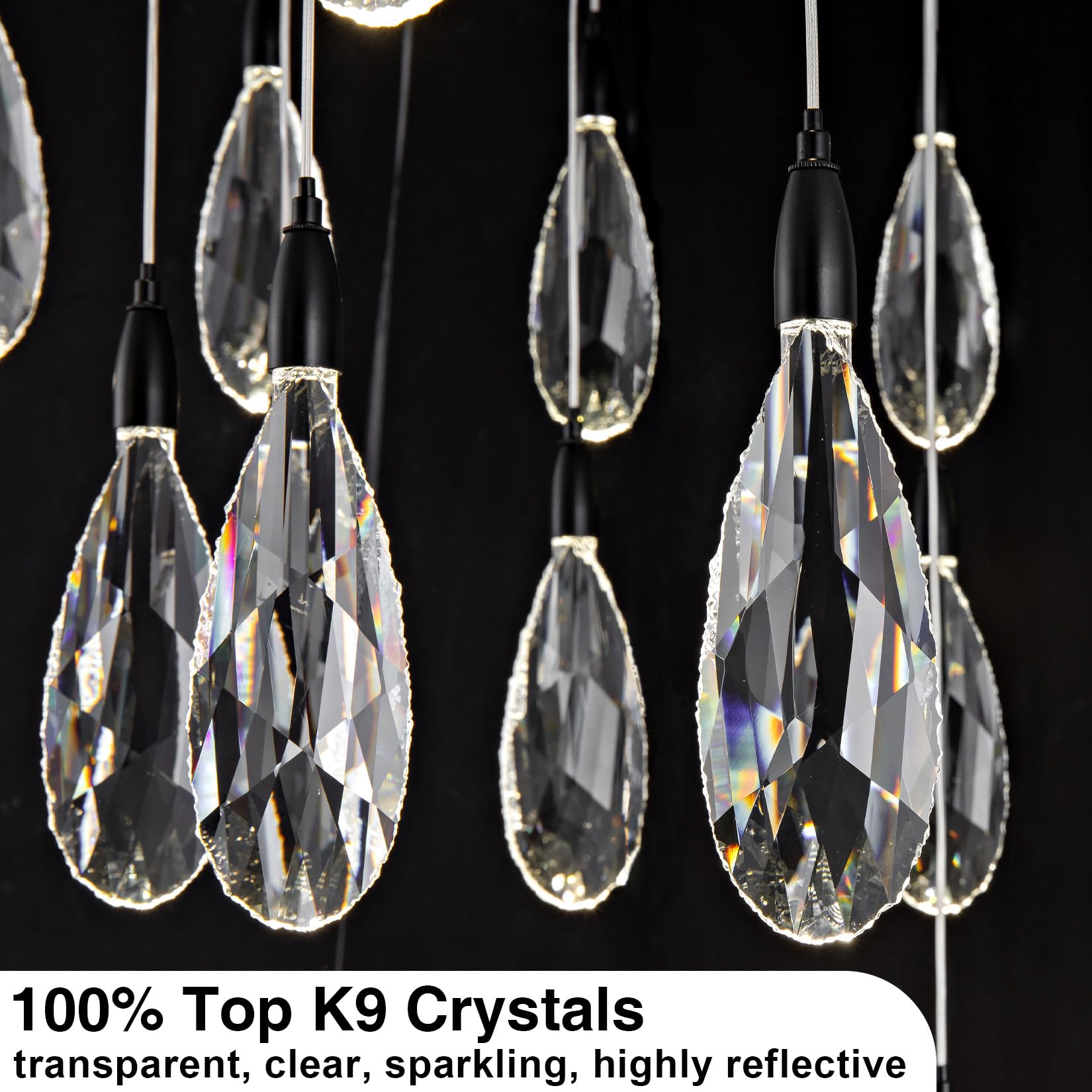 Modern Crystal Chandelier, 36“ Gold Round Raindrop Chandelier, 43 - Light Chandeliers for Living Room Dining Room Foyer Entryway Staircase High Ceilings, Luxury K9 Teardrop Light Fixture - Camilalamps - B0DXZGSZXD