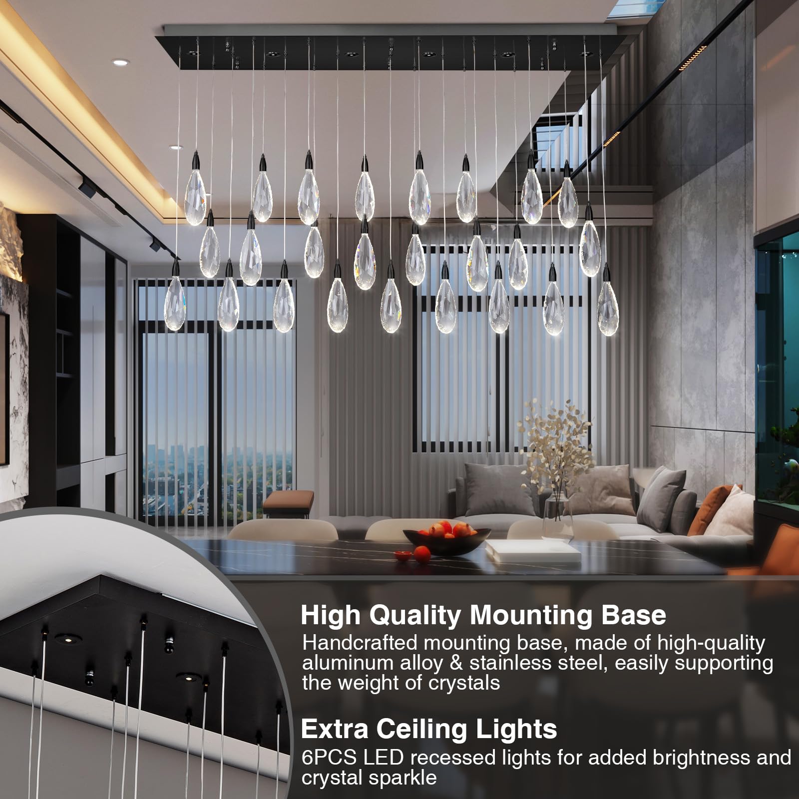 Modern Crystal Chandelier, 36“ Gold Round Raindrop Chandelier, 43 - Light Chandeliers for Living Room Dining Room Foyer Entryway Staircase High Ceilings, Luxury K9 Teardrop Light Fixture - Camilalamps - B0DXZGSZXD