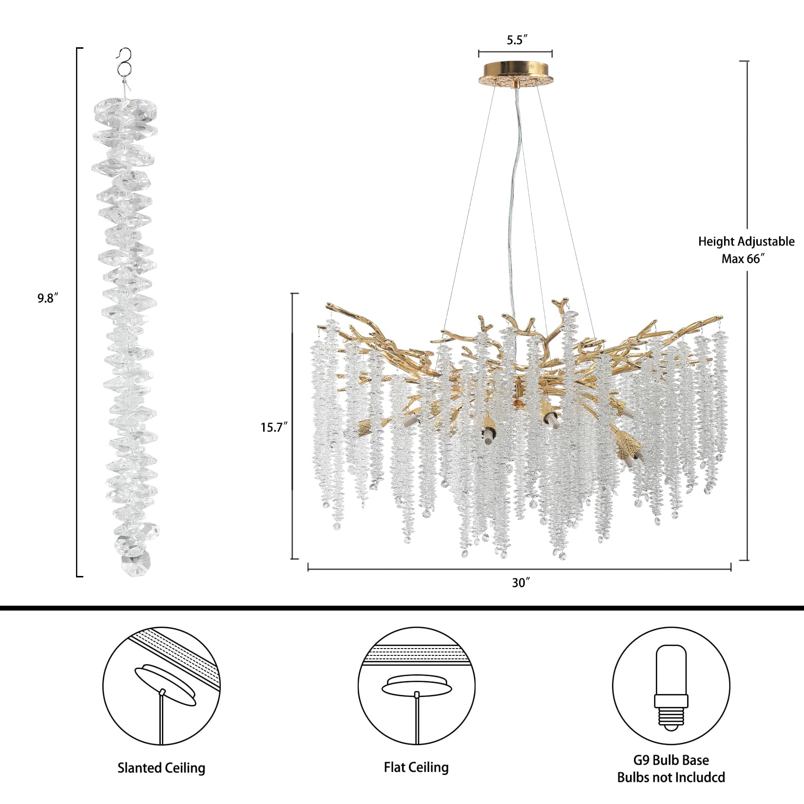 Modern Crystal Chandelier, 47.2" Gold Tree Branch Chandelier for Dining Room, Round Luxury High Ceiling Chandeliers Pendant Light Over Table, Hanging Fixture for Bedroom, Living Room, Kitchen - Camilalamps - B0FBWPQM82