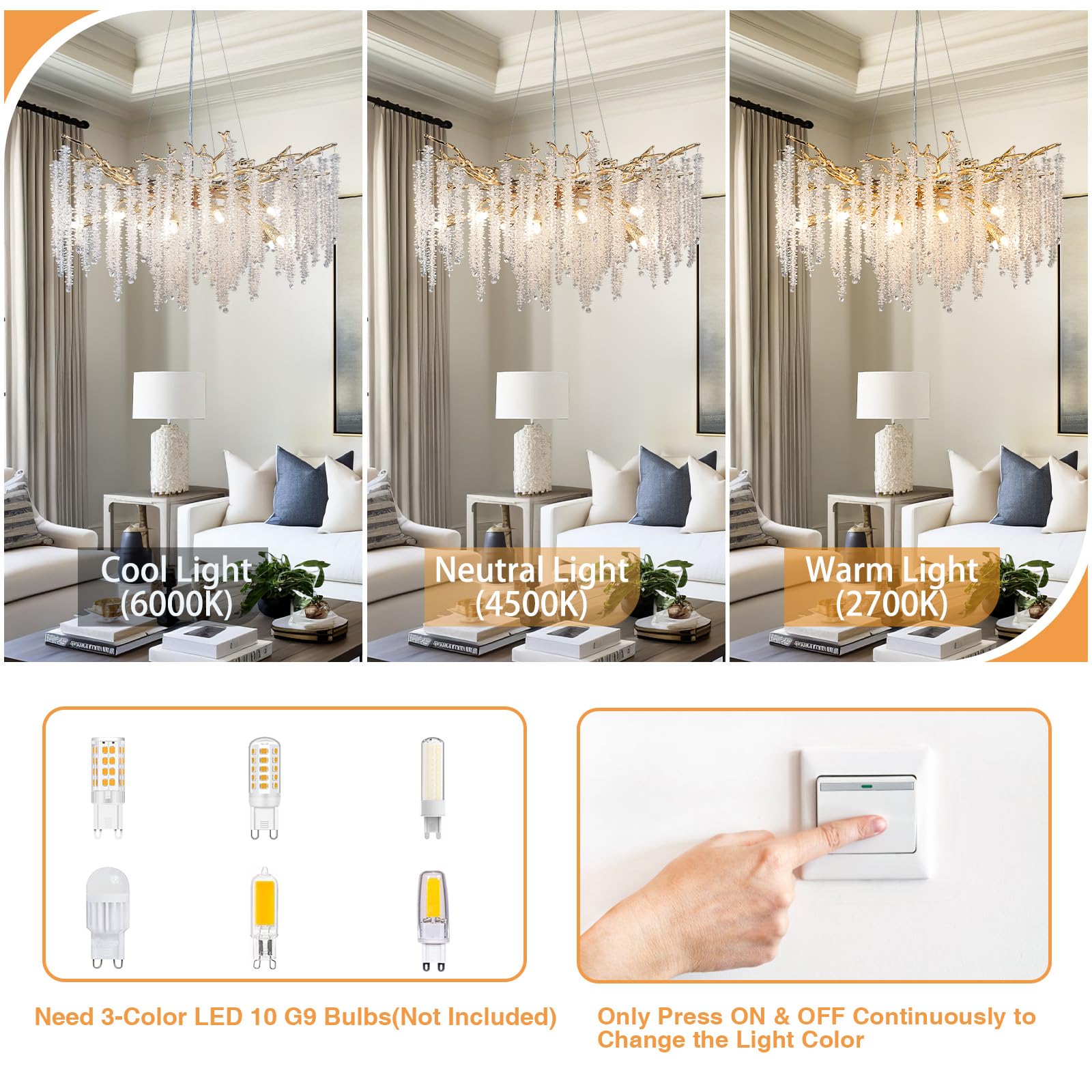 Modern Crystal Chandelier, 47.2" Gold Tree Branch Chandelier for Dining Room, Round Luxury High Ceiling Chandeliers Pendant Light Over Table, Hanging Fixture for Bedroom, Living Room, Kitchen - Camilalamps - B0FBWPQM82