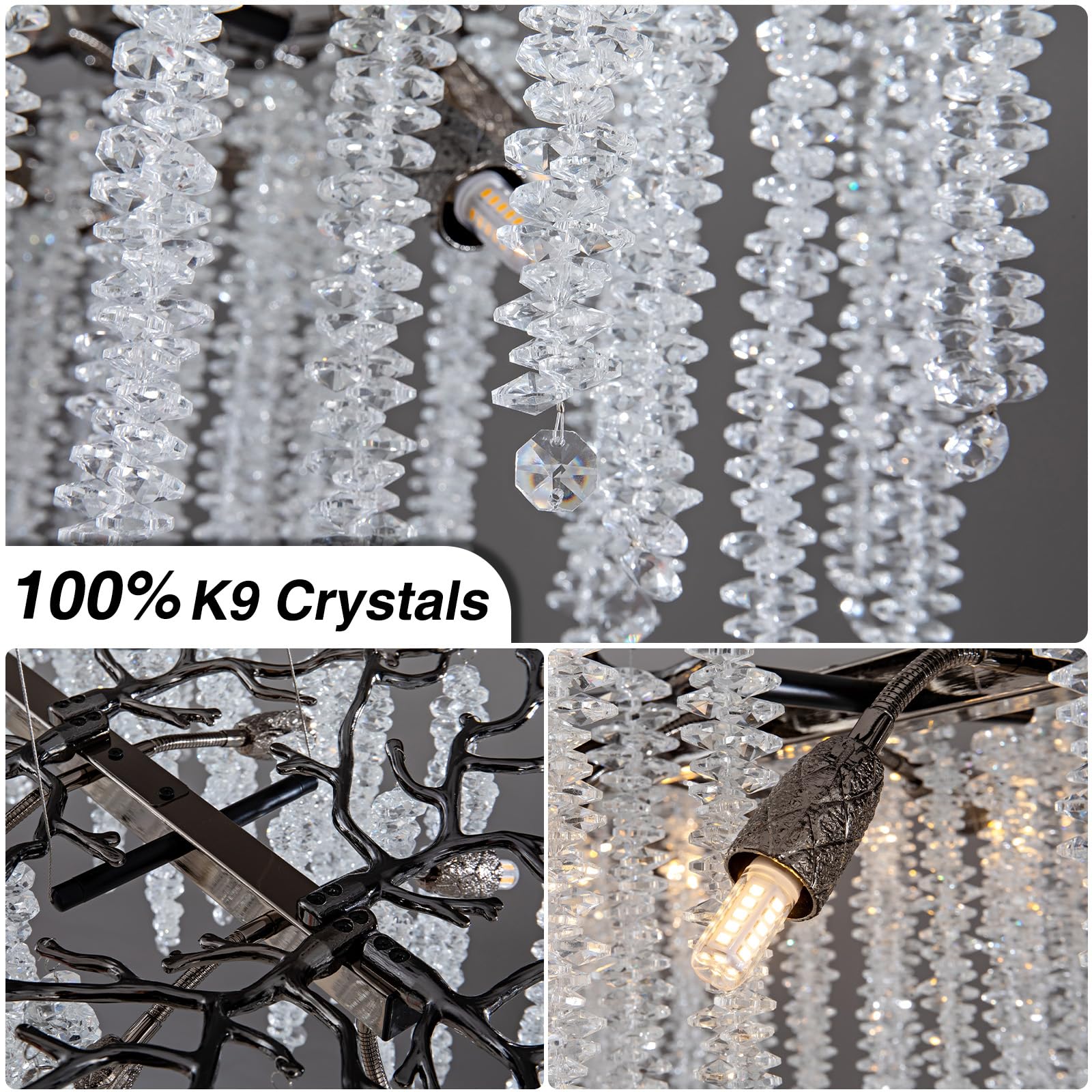 Modern Crystal Chandelier, 47.2" Gold Tree Branch Chandelier for Dining Room, Round Luxury High Ceiling Chandeliers Pendant Light Over Table, Hanging Fixture for Bedroom, Living Room, Kitchen - Camilalamps - B0FBWPQM82