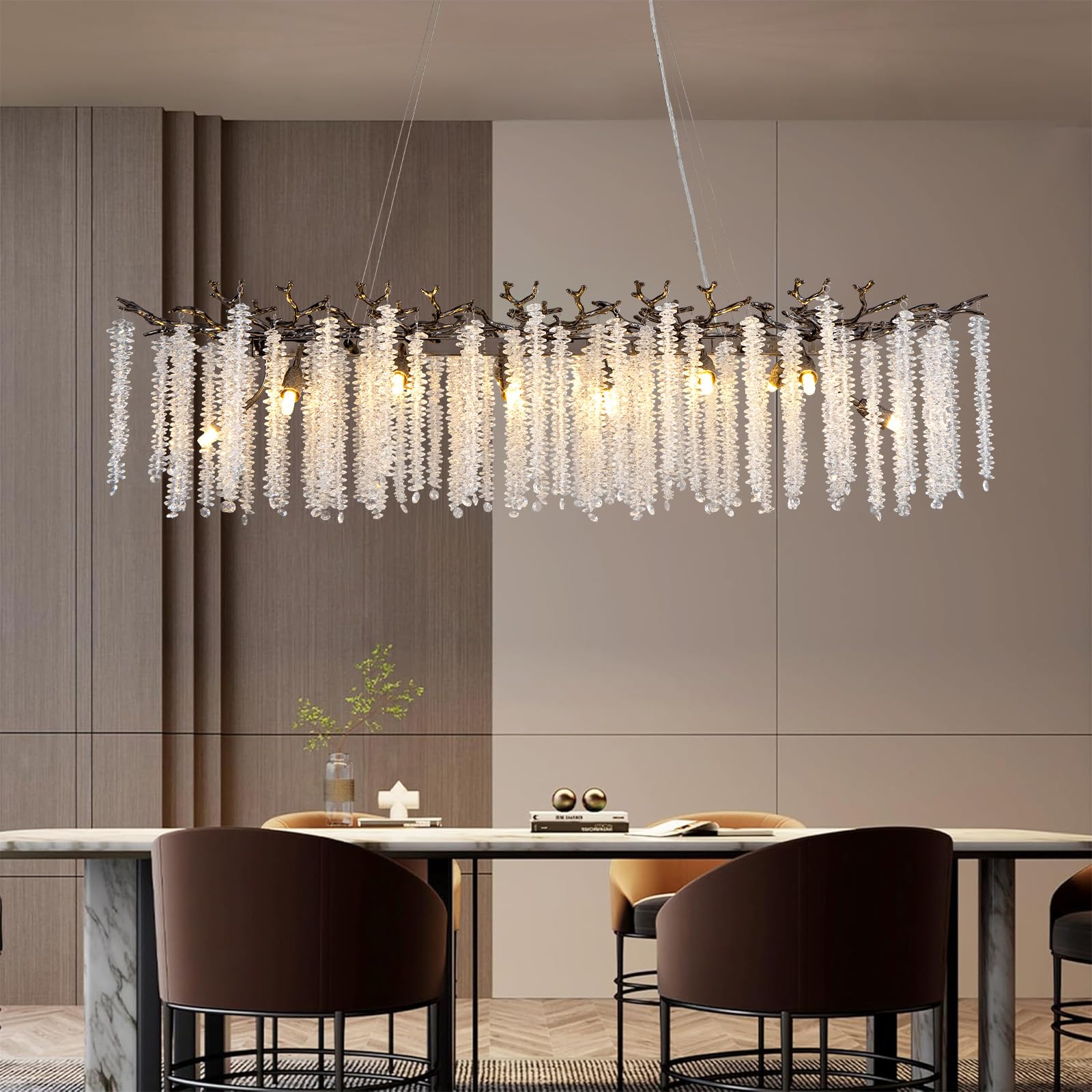 Modern Crystal Chandelier, 47.2" Gold Tree Branch Chandelier for Dining Room, Round Luxury High Ceiling Chandeliers Pendant Light Over Table, Hanging Fixture for Bedroom, Living Room, Kitchen - Camilalamps - B0DD3YT7S9