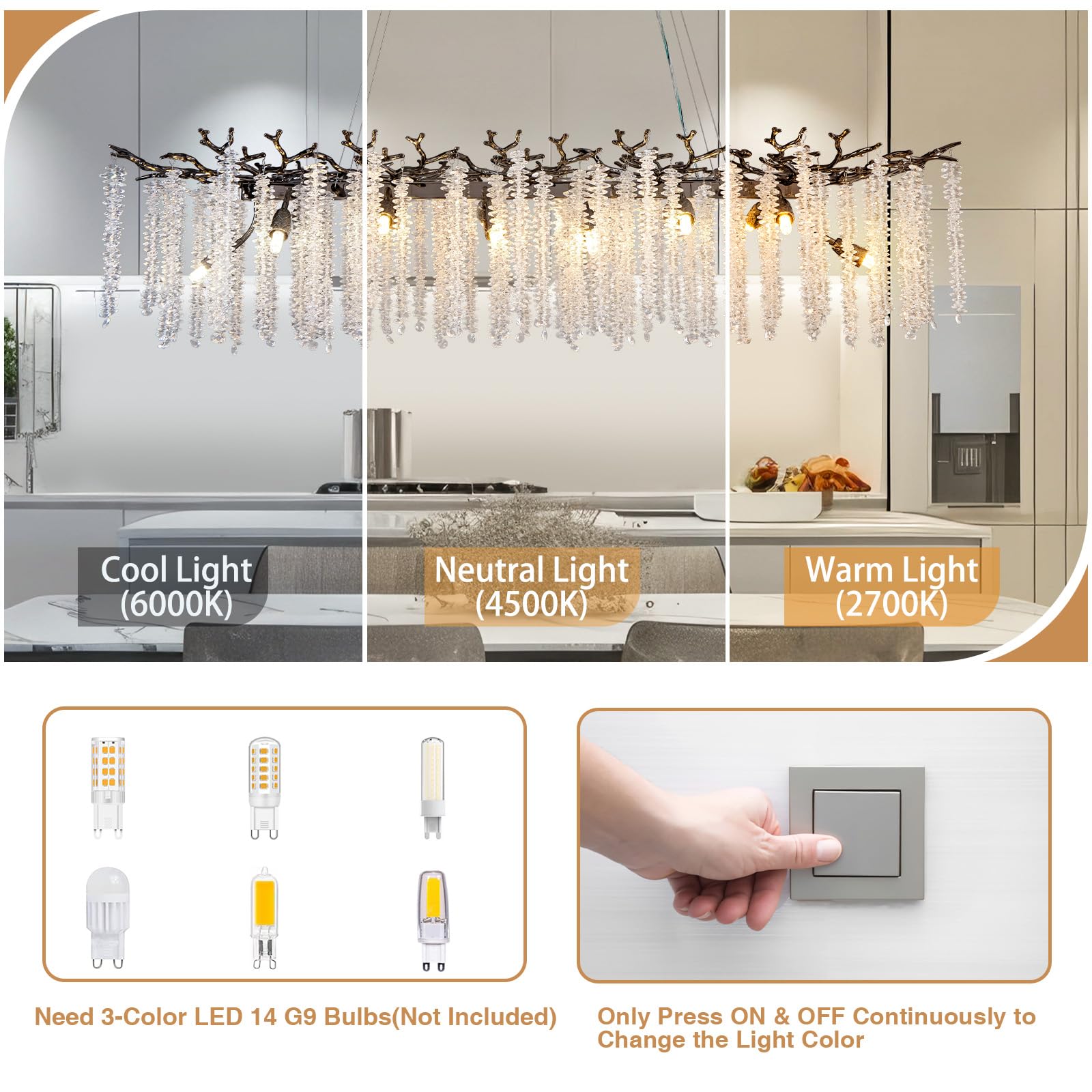 Modern Crystal Chandelier, 47.2" Gold Tree Branch Chandelier for Dining Room, Round Luxury High Ceiling Chandeliers Pendant Light Over Table, Hanging Fixture for Bedroom, Living Room, Kitchen - Camilalamps - B0FBWPQM82