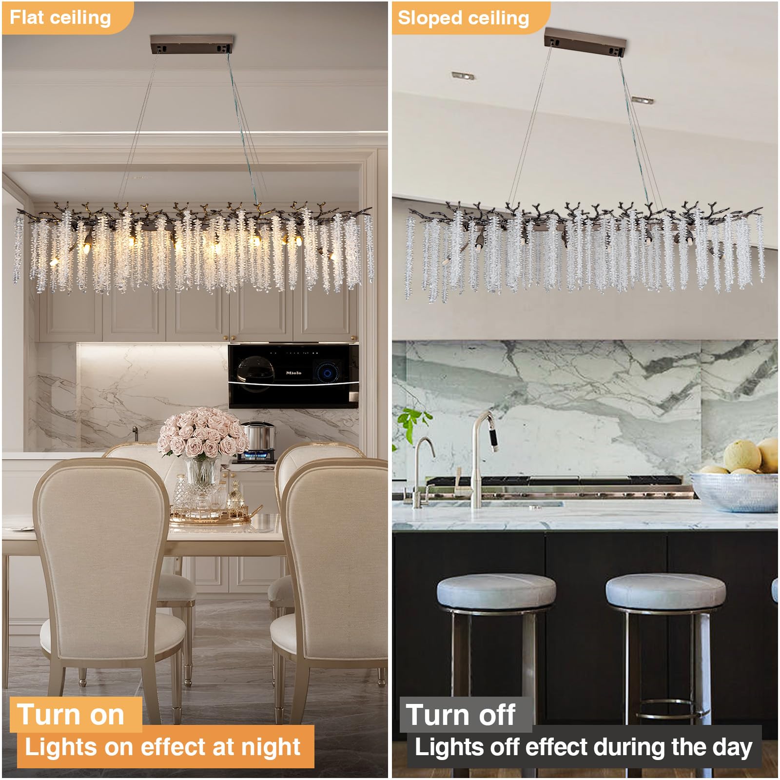 Modern Crystal Chandelier, 47.2" Gold Tree Branch Chandelier for Dining Room, Round Luxury High Ceiling Chandeliers Pendant Light Over Table, Hanging Fixture for Bedroom, Living Room, Kitchen - Camilalamps - B0FBWPQM82