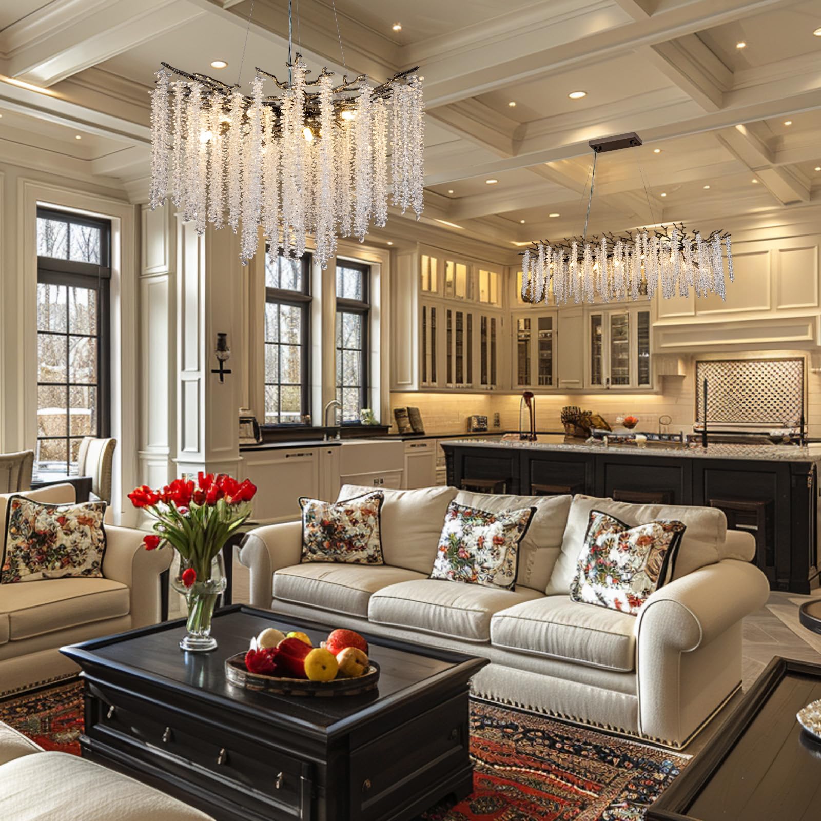 Modern Crystal Chandelier, 47.2" Gold Tree Branch Chandelier for Dining Room, Round Luxury High Ceiling Chandeliers Pendant Light Over Table, Hanging Fixture for Bedroom, Living Room, Kitchen - Camilalamps - B0FBWPQM82