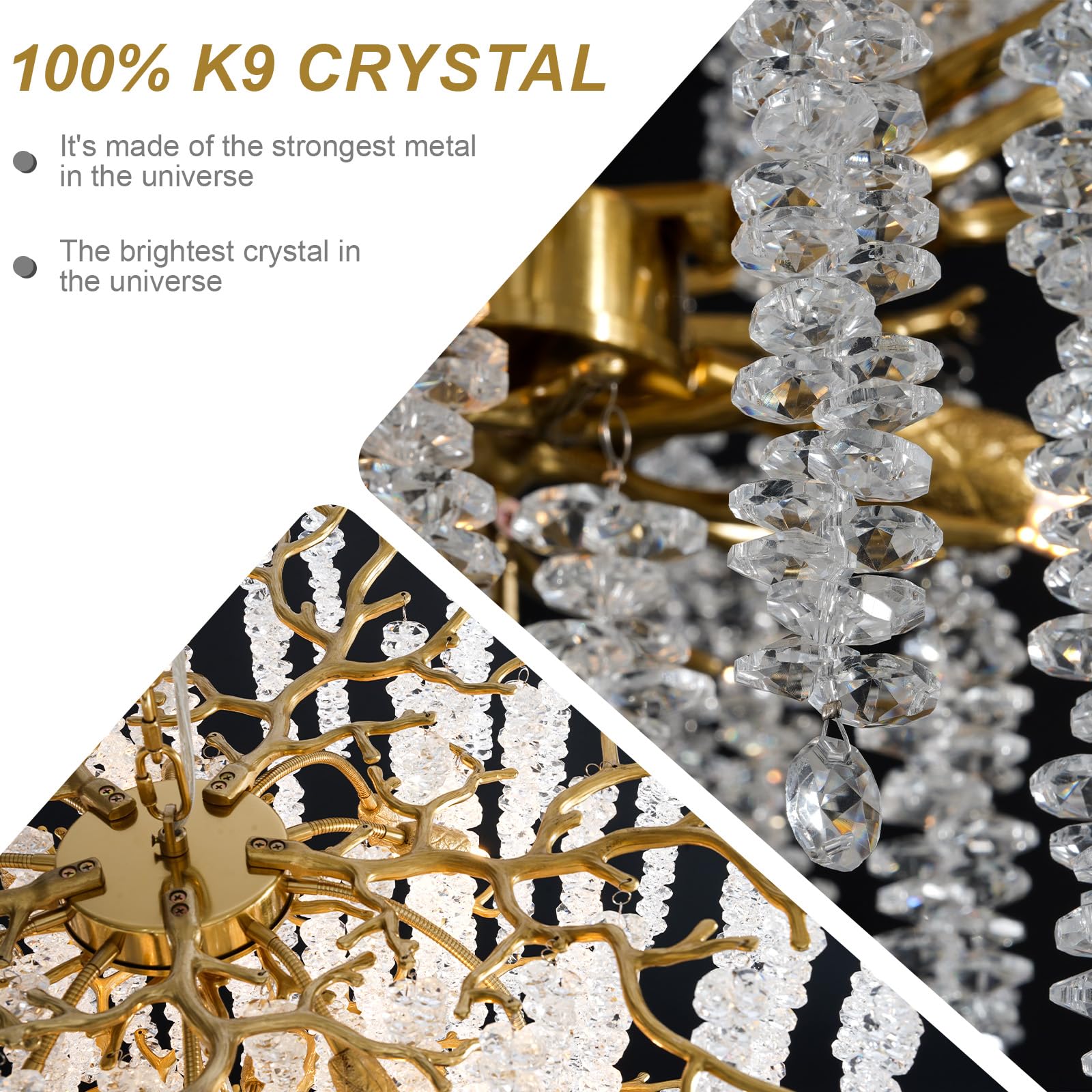 Modern Crystal Chandelier, 47.2" Gold Tree Branch Chandelier for Dining Room, Round Luxury High Ceiling Chandeliers Pendant Light Over Table, Hanging Fixture for Bedroom, Living Room, Kitchen - Camilalamps - B0FBWPQM82