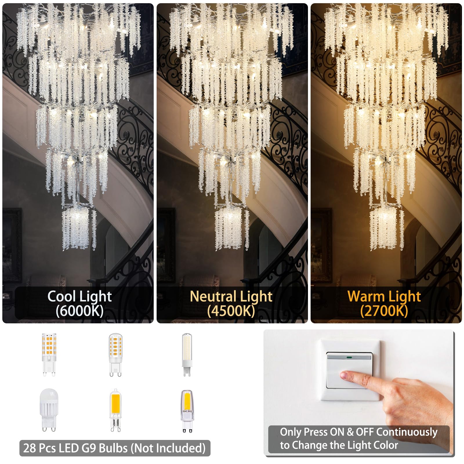 Modern Crystal Chandelier, 47.2" Gold Tree Branch Chandelier for Dining Room, Round Luxury High Ceiling Chandeliers Pendant Light Over Table, Hanging Fixture for Bedroom, Living Room, Kitchen - Camilalamps - B0FBWPQM82