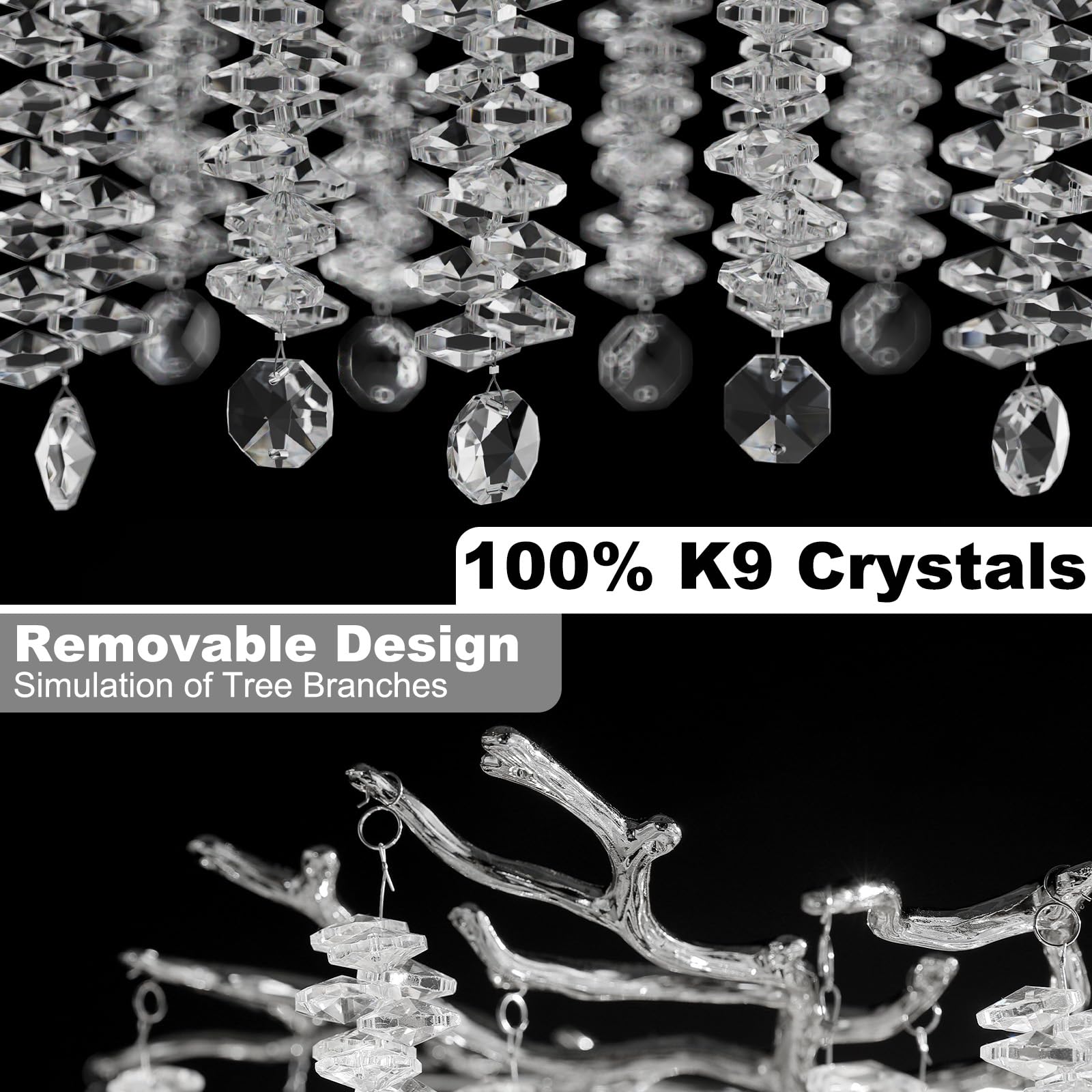 Modern Crystal Chandelier, 47.2" Gold Tree Branch Chandelier for Dining Room, Round Luxury High Ceiling Chandeliers Pendant Light Over Table, Hanging Fixture for Bedroom, Living Room, Kitchen - Camilalamps - B0FBWPQM82