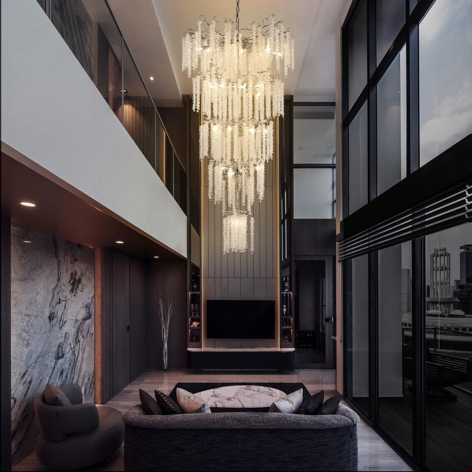 Modern Crystal Chandelier, 47.2" Gold Tree Branch Chandelier for Dining Room, Round Luxury High Ceiling Chandeliers Pendant Light Over Table, Hanging Fixture for Bedroom, Living Room, Kitchen - Camilalamps - B0FBWPQM82