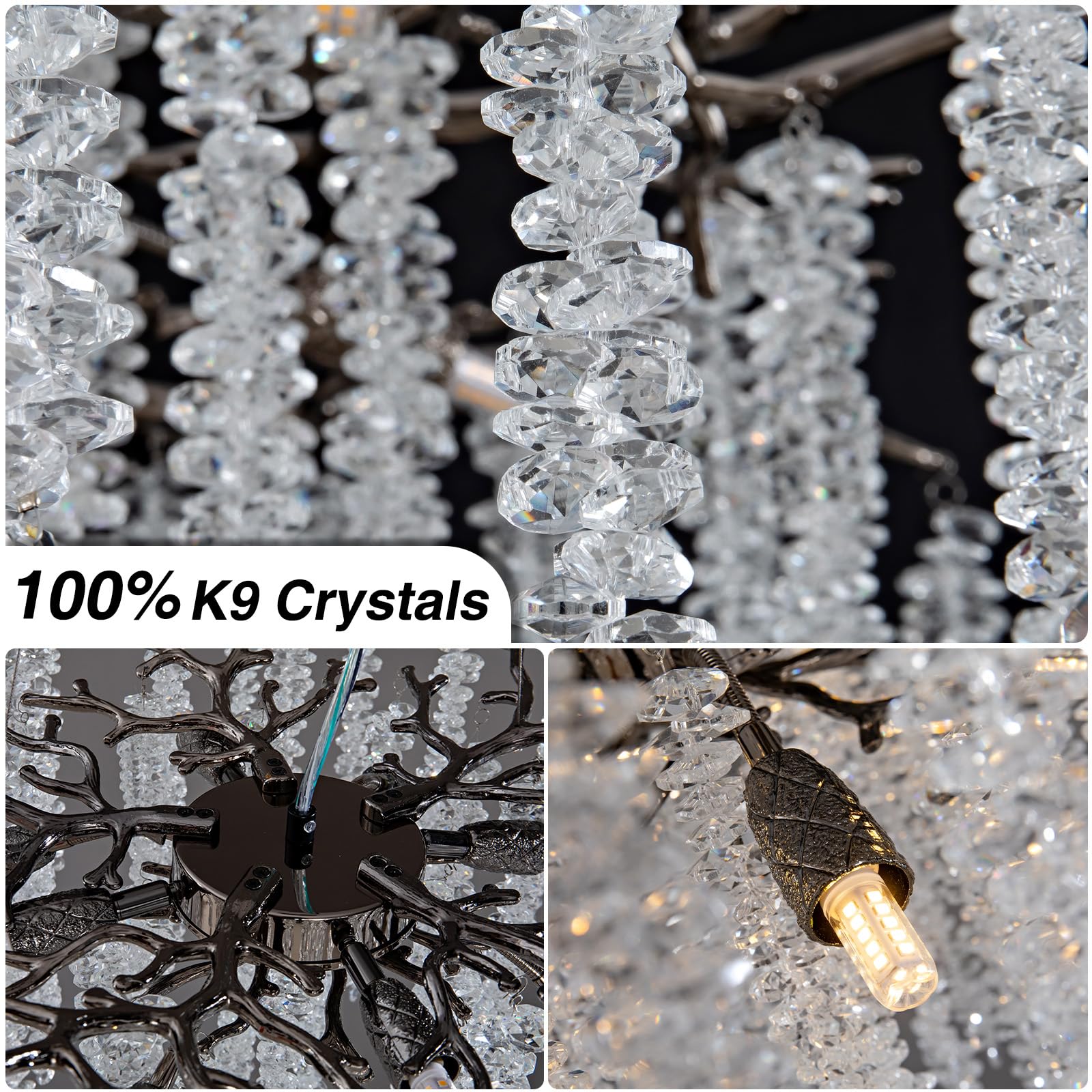 Modern Crystal Chandelier, 47.2" Gold Tree Branch Chandelier for Dining Room, Round Luxury High Ceiling Chandeliers Pendant Light Over Table, Hanging Fixture for Bedroom, Living Room, Kitchen - Camilalamps - B0FBWPQM82