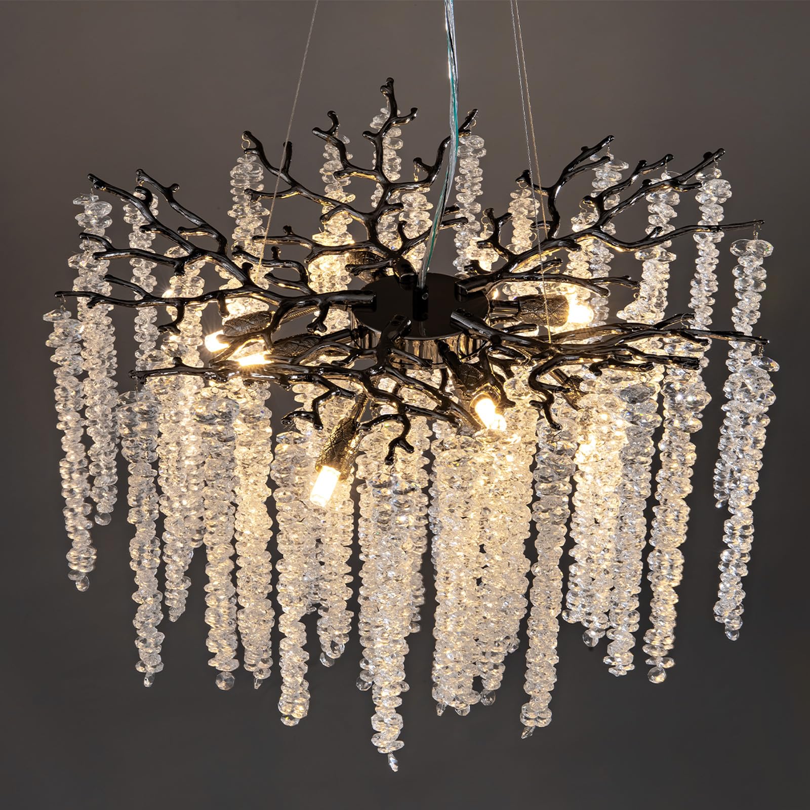 Modern Crystal Chandelier, 47.2" Gold Tree Branch Chandelier for Dining Room, Round Luxury High Ceiling Chandeliers Pendant Light Over Table, Hanging Fixture for Bedroom, Living Room, Kitchen - Camilalamps - B0FBWPQM82