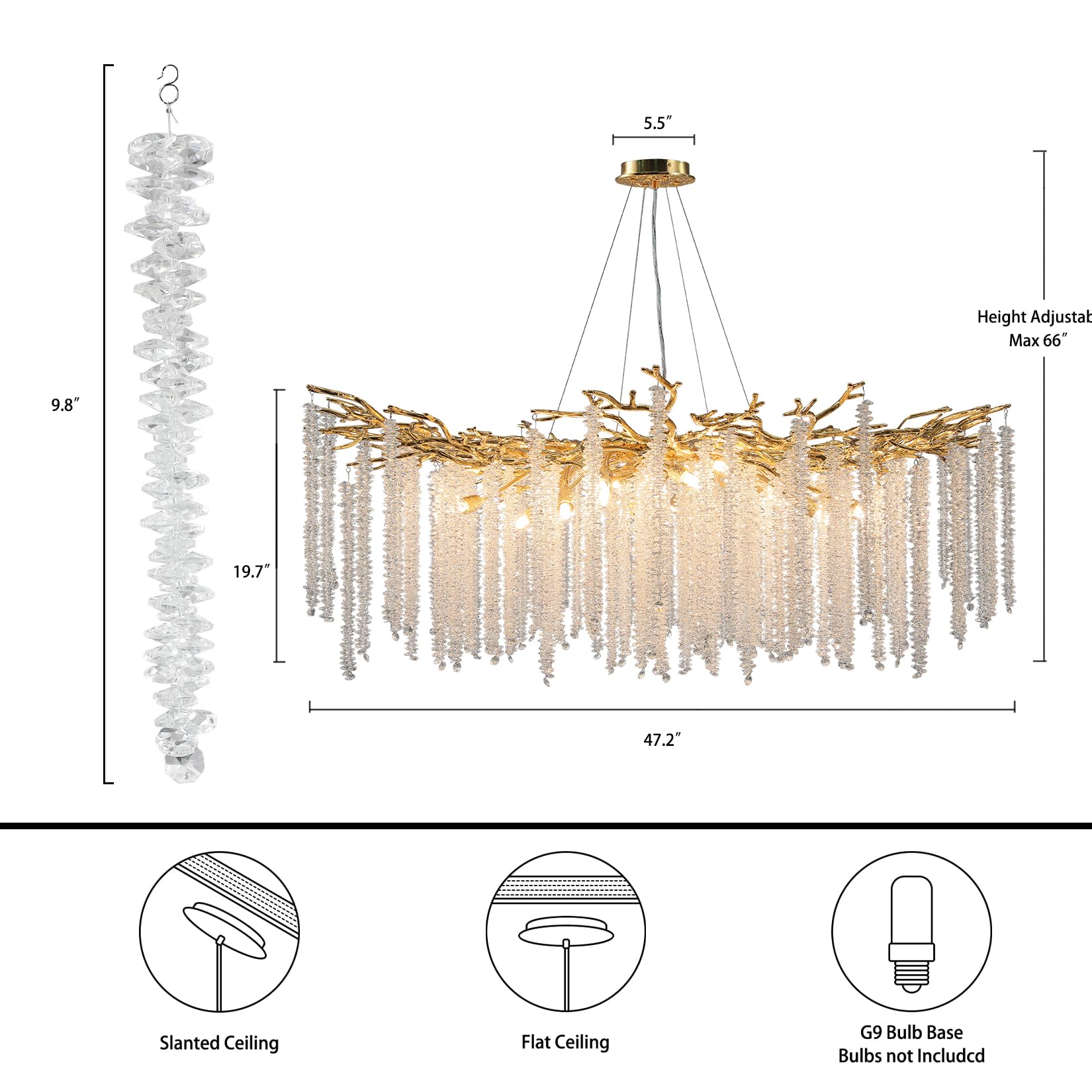 Modern Crystal Chandelier, 47.2" Gold Tree Branch Chandelier for Dining Room, Round Luxury High Ceiling Chandeliers Pendant Light Over Table, Hanging Fixture for Bedroom, Living Room, Kitchen - Camilalamps - B0FBWPQM82