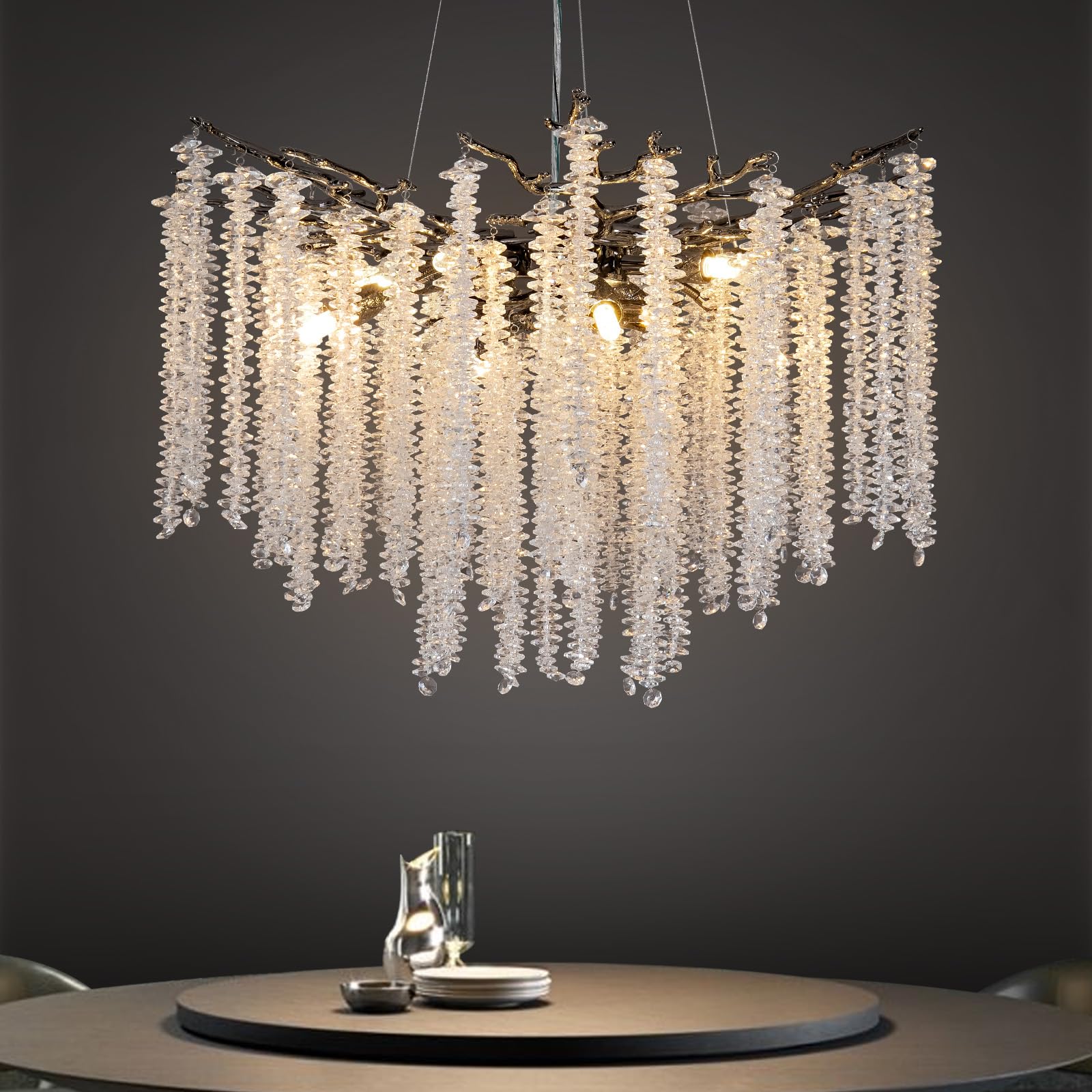 Modern Crystal Chandelier, 47.2" Gold Tree Branch Chandelier for Dining Room, Round Luxury High Ceiling Chandeliers Pendant Light Over Table, Hanging Fixture for Bedroom, Living Room, Kitchen - Camilalamps - B0DD3WJY3K