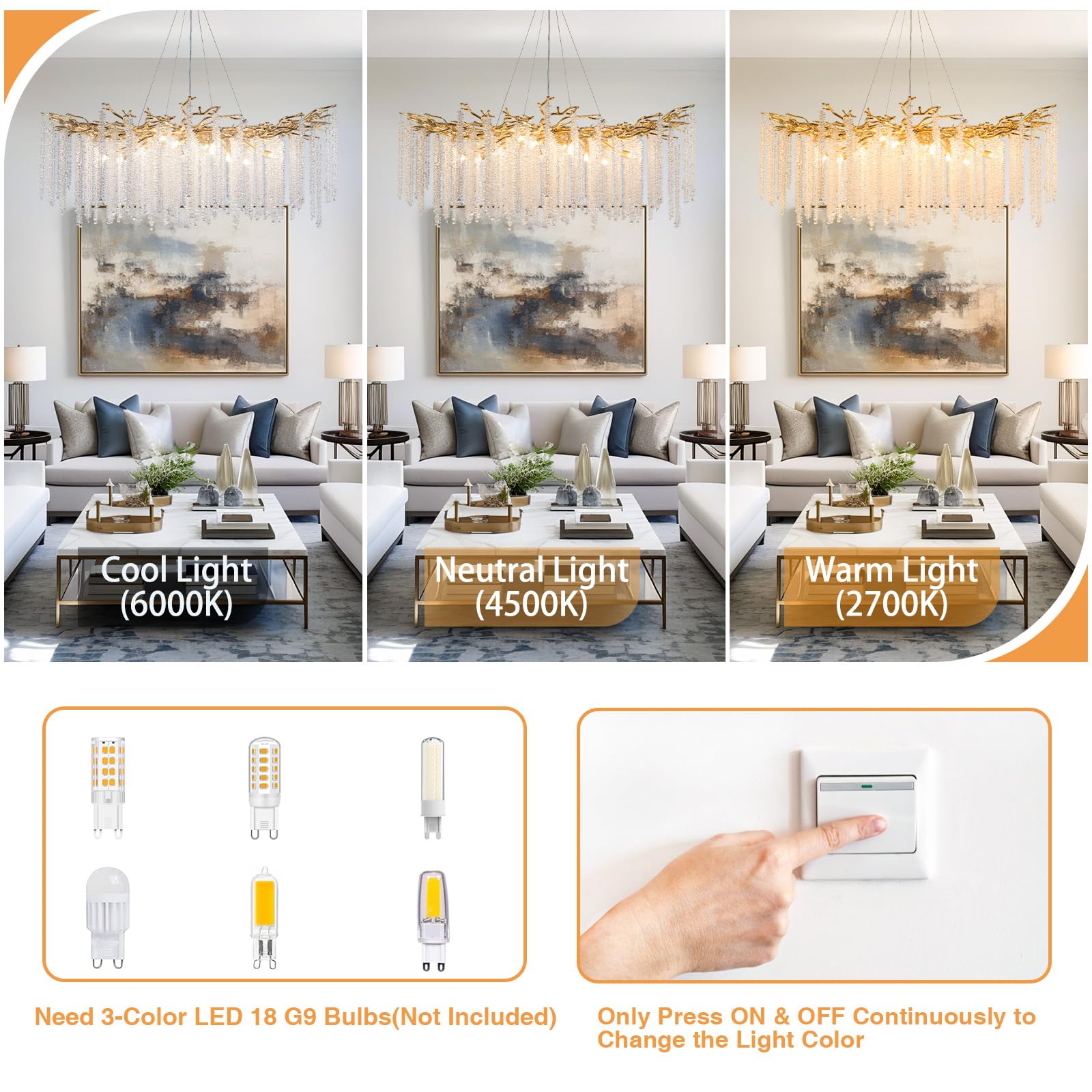 Modern Crystal Chandelier, 47.2" Gold Tree Branch Chandelier for Dining Room, Round Luxury High Ceiling Chandeliers Pendant Light Over Table, Hanging Fixture for Bedroom, Living Room, Kitchen - Camilalamps - B0FBWPQM82