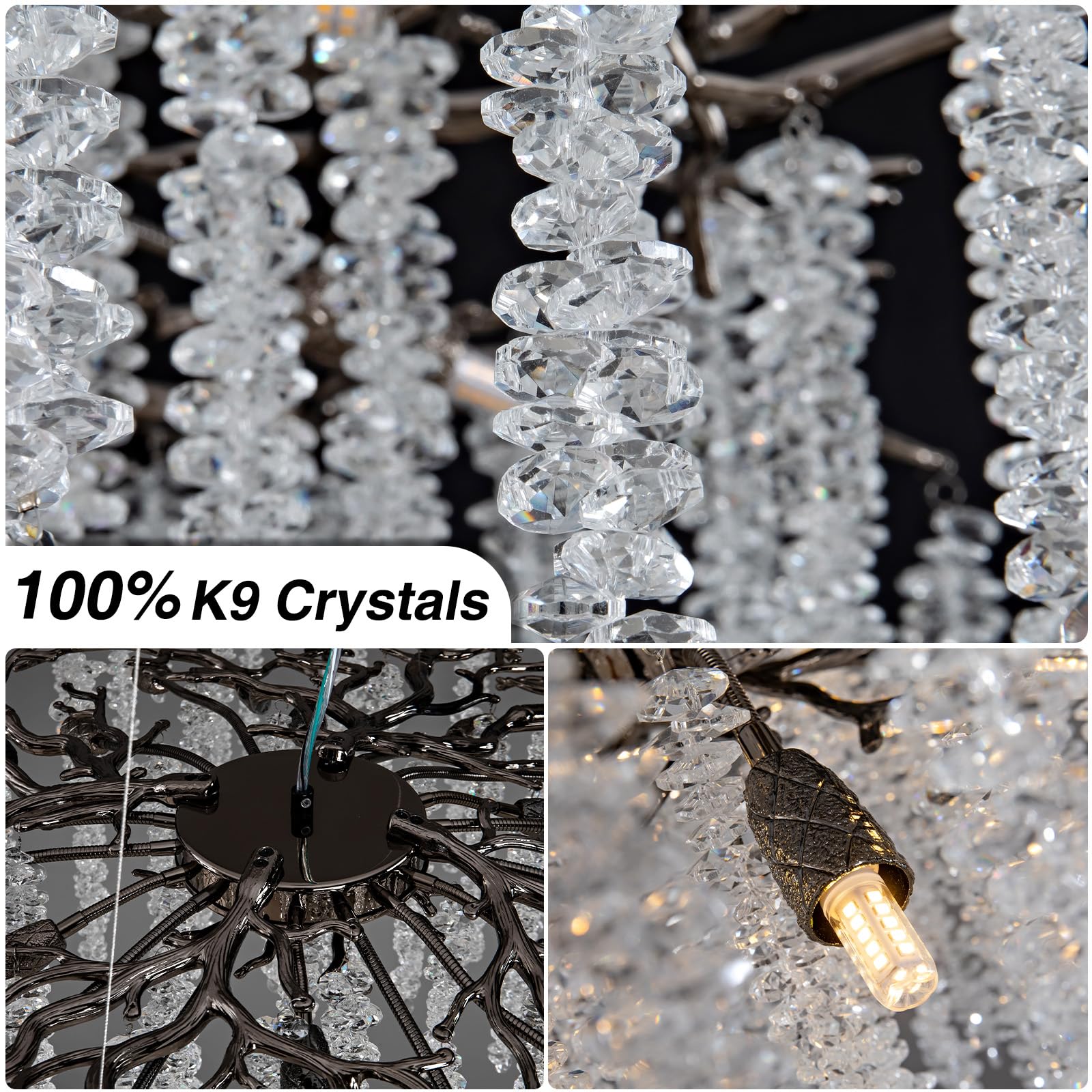 Modern Crystal Chandelier, 47.2" Gold Tree Branch Chandelier for Dining Room, Round Luxury High Ceiling Chandeliers Pendant Light Over Table, Hanging Fixture for Bedroom, Living Room, Kitchen - Camilalamps - B0FBWPQM82