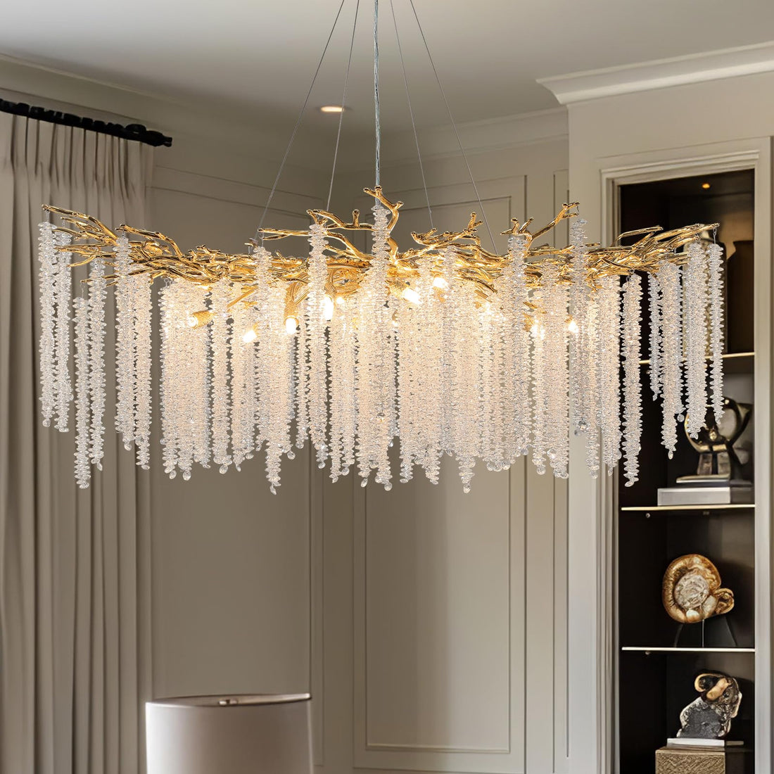 Modern Crystal Chandelier, 47.2" Gold Tree Branch Chandelier for Dining Room, Round Luxury High Ceiling Chandeliers Pendant Light Over Table, Hanging Fixture for Bedroom, Living Room, Kitchen - Camilalamps - B0DD3YT7S9