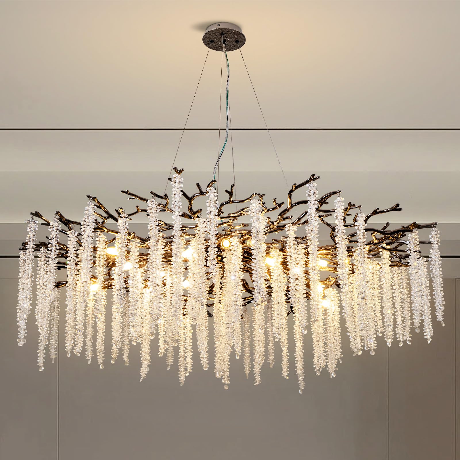 Modern Crystal Chandelier, 47.2" Gold Tree Branch Chandelier for Dining Room, Round Luxury High Ceiling Chandeliers Pendant Light Over Table, Hanging Fixture for Bedroom, Living Room, Kitchen - Camilalamps - B0DD3XS8FH