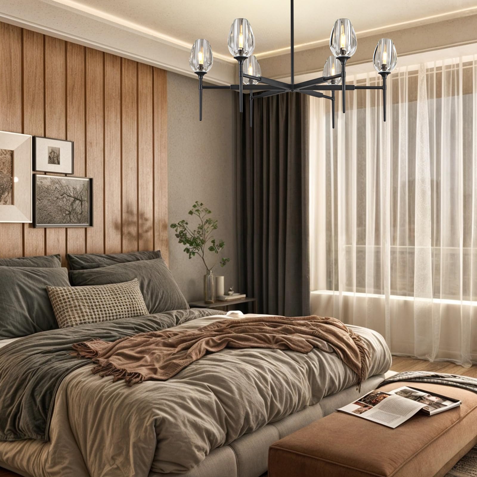 Modern Crystal Chandelier 6 Lights Brass, 42in Gold Round K9 Crystal Chandelier,Pendant Ceiling Light for Dining Living Room Bedroom Entryway, E12 Bulbs Included - Camilalamps - B0DNYPBD7W