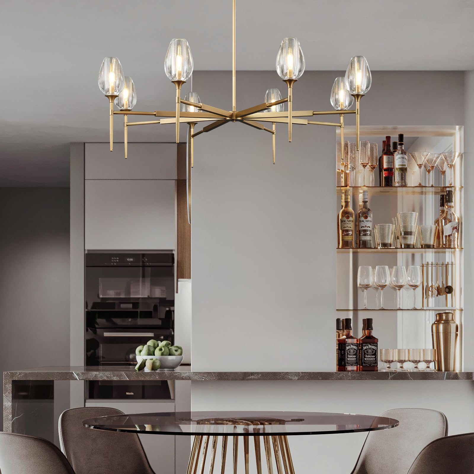 Modern Crystal Chandelier 6 Lights Brass, 42in Gold Round K9 Crystal Chandelier,Pendant Ceiling Light for Dining Living Room Bedroom Entryway, E12 Bulbs Included - Camilalamps - B0DNYPBD7W