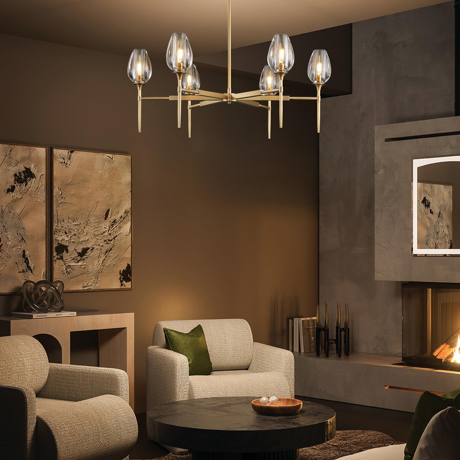 Modern Crystal Chandelier 6 Lights Brass, 42in Gold Round K9 Crystal Chandelier,Pendant Ceiling Light for Dining Living Room Bedroom Entryway, E12 Bulbs Included - Camilalamps - B0DNYPBD7W