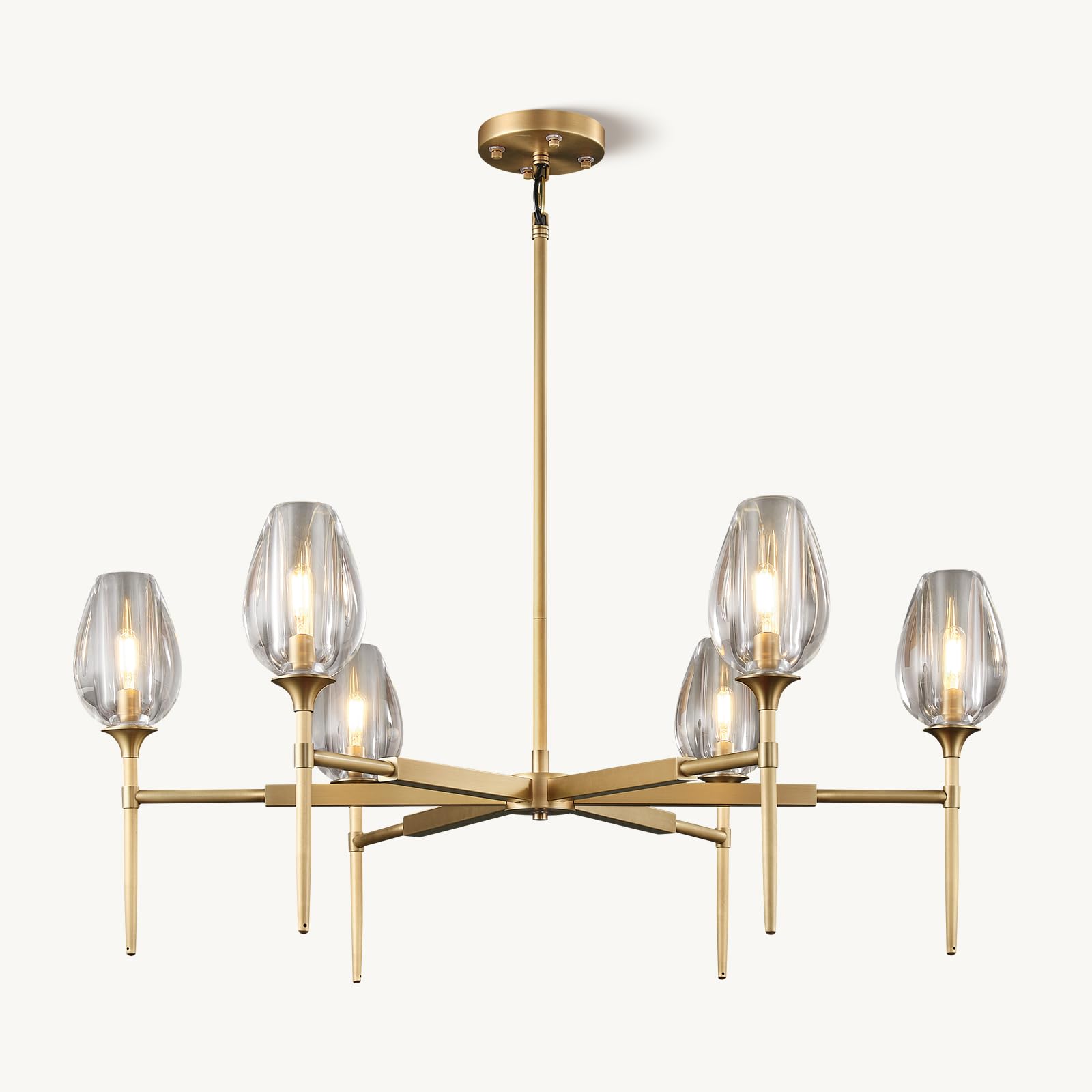Modern Crystal Chandelier 6 Lights Brass, 42in Gold Round K9 Crystal Chandelier,Pendant Ceiling Light for Dining Living Room Bedroom Entryway, E12 Bulbs Included - Camilalamps - B0DNYPPVNN