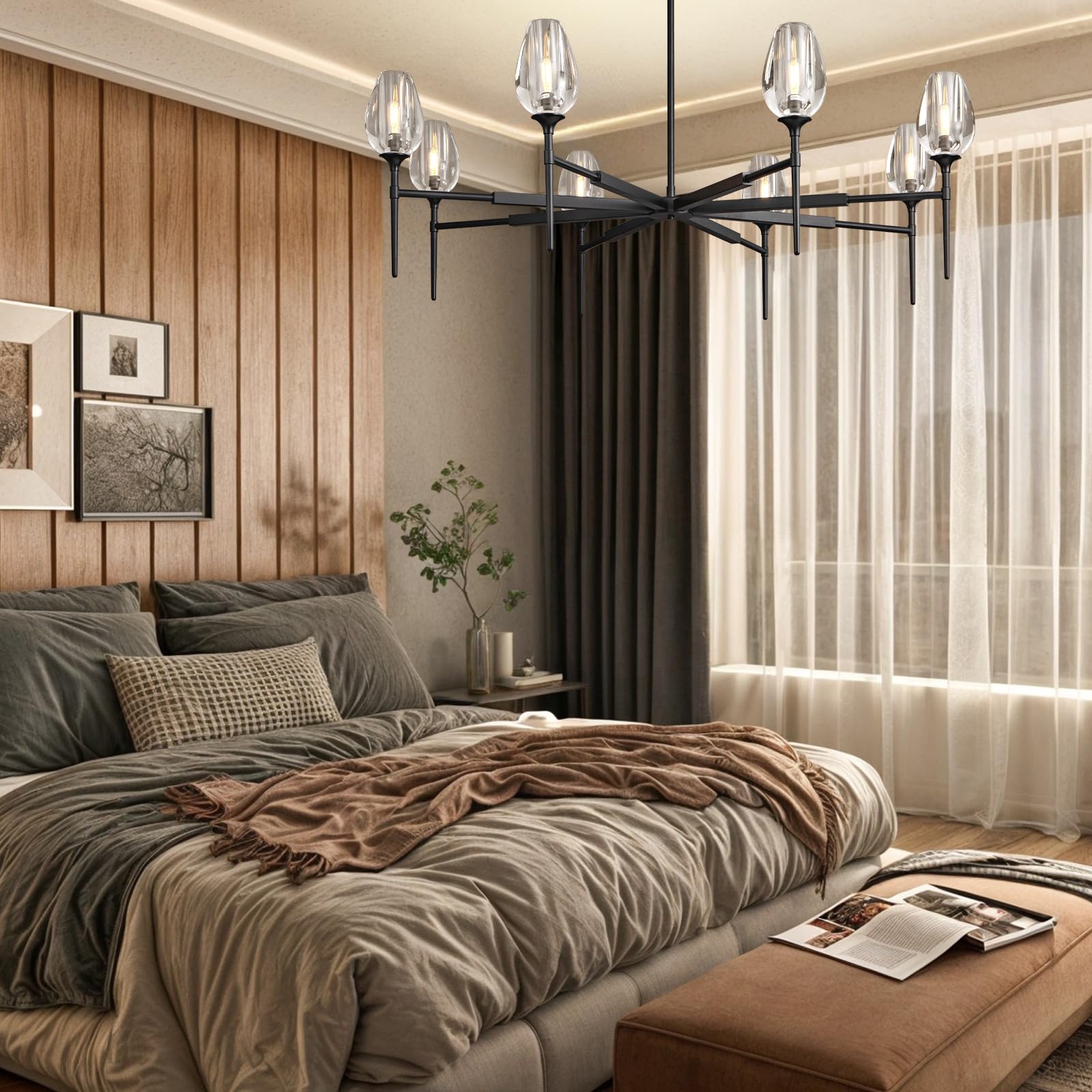 Modern Crystal Chandelier 6 Lights Brass, 42in Gold Round K9 Crystal Chandelier,Pendant Ceiling Light for Dining Living Room Bedroom Entryway, E12 Bulbs Included - Camilalamps - B0DNYPBD7W