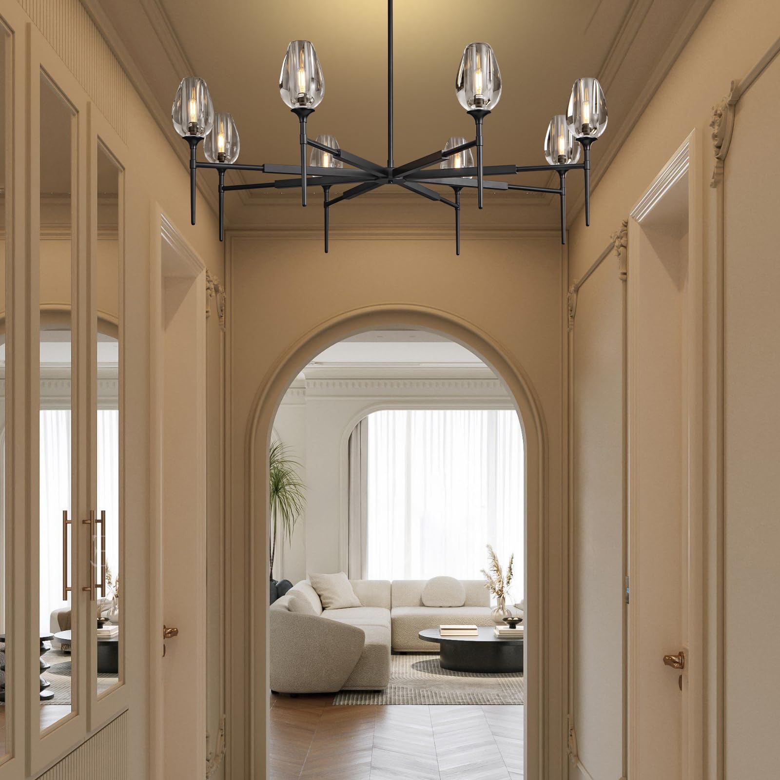 Modern Crystal Chandelier 6 Lights Brass, 42in Gold Round K9 Crystal Chandelier,Pendant Ceiling Light for Dining Living Room Bedroom Entryway, E12 Bulbs Included - Camilalamps - B0DNYPBD7W