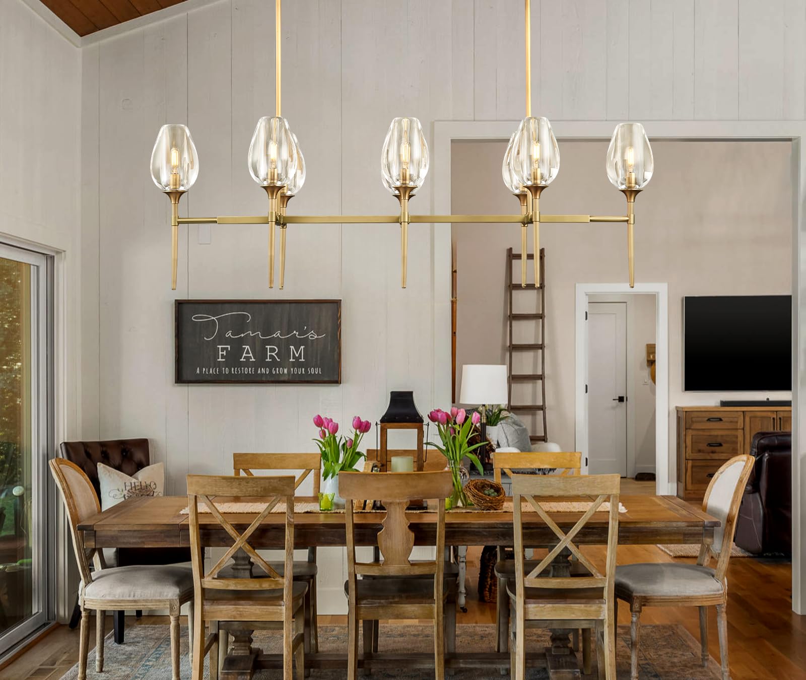 Modern Crystal Chandelier 6 Lights Brass, 42in Gold Round K9 Crystal Chandelier,Pendant Ceiling Light for Dining Living Room Bedroom Entryway, E12 Bulbs Included - Camilalamps - B0DNYPBD7W