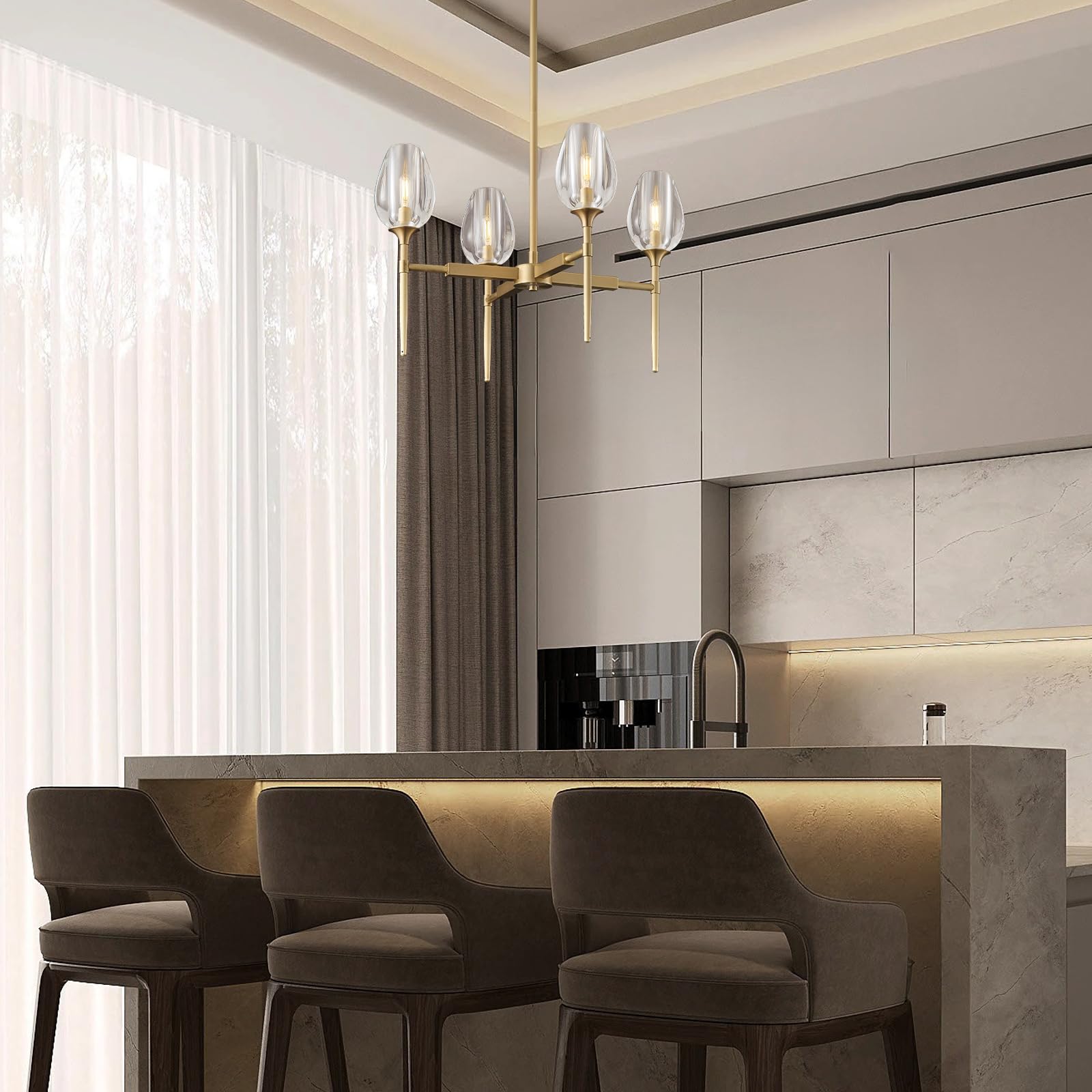 Modern Crystal Chandelier 6 Lights Brass, 42in Gold Round K9 Crystal Chandelier,Pendant Ceiling Light for Dining Living Room Bedroom Entryway, E12 Bulbs Included - Camilalamps - B0DNYPBD7W