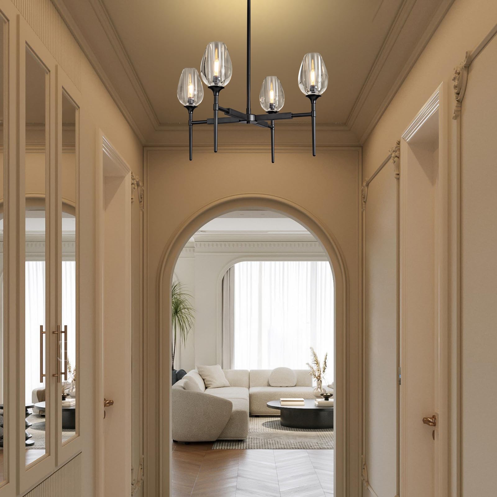 Modern Crystal Chandelier 6 Lights Brass, 42in Gold Round K9 Crystal Chandelier,Pendant Ceiling Light for Dining Living Room Bedroom Entryway, E12 Bulbs Included - Camilalamps - B0DNYPBD7W