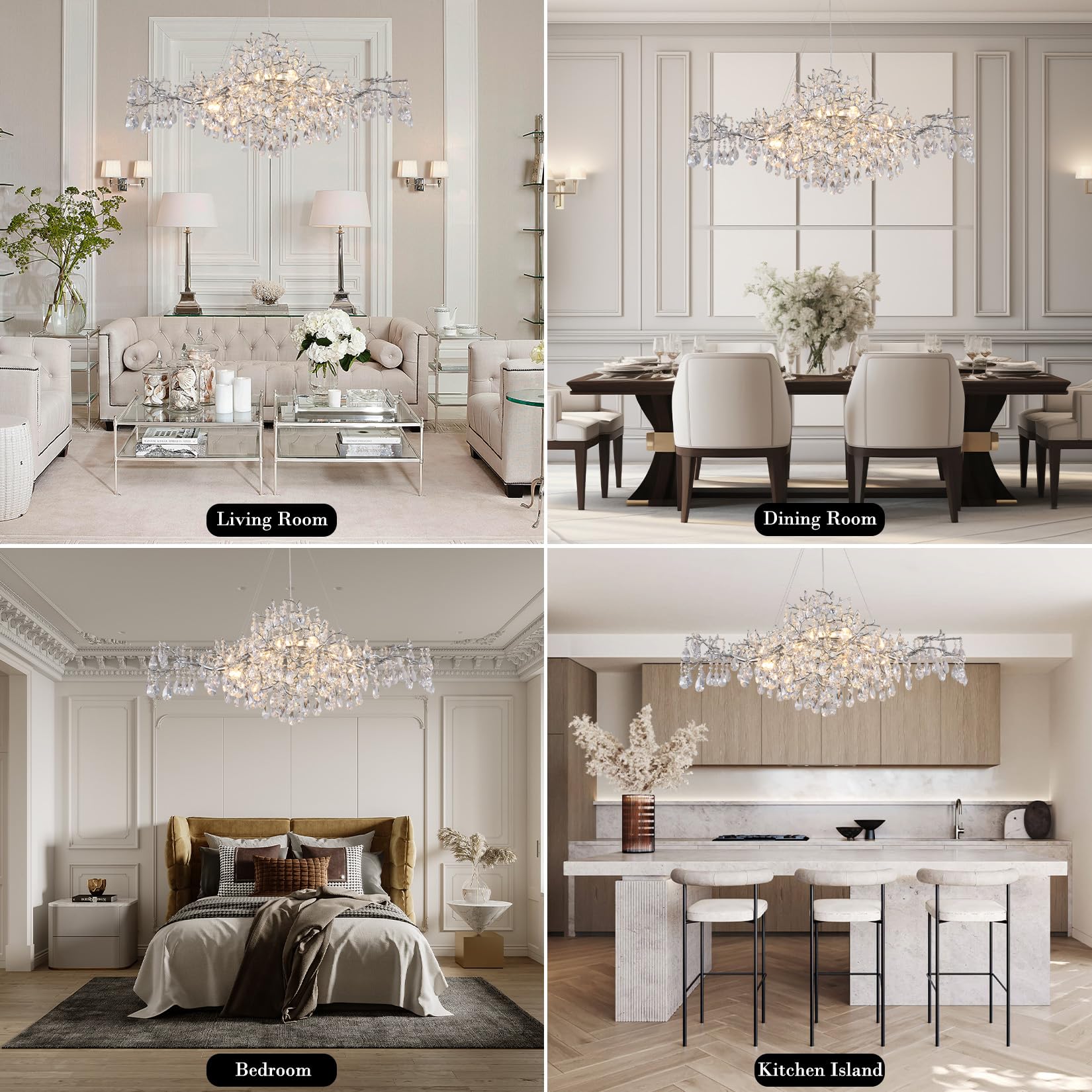 Modern Crystal Chandelier, 60" Gold Rectangular Tree Branch Chandelier for Dining Room, 18 - Lights Contemporary Luxury K9 Crystal Raindrop Pendant Light Fixture for Kitchen Island, Living Room - Camilalamps - B0CRR1PD9Q