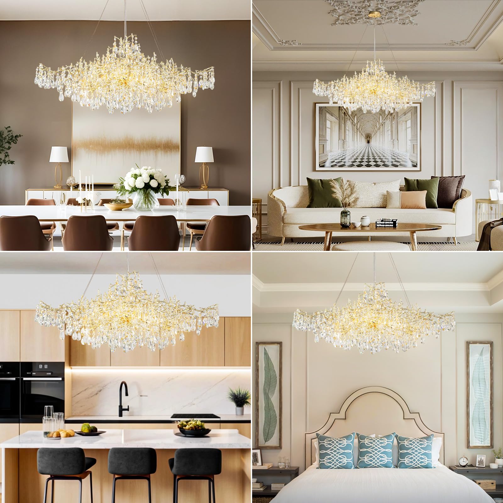 Modern Crystal Chandelier, 60" Gold Rectangular Tree Branch Chandelier for Dining Room, 18 - Lights Contemporary Luxury K9 Crystal Raindrop Pendant Light Fixture for Kitchen Island, Living Room - Camilalamps - B0CRR1PD9Q