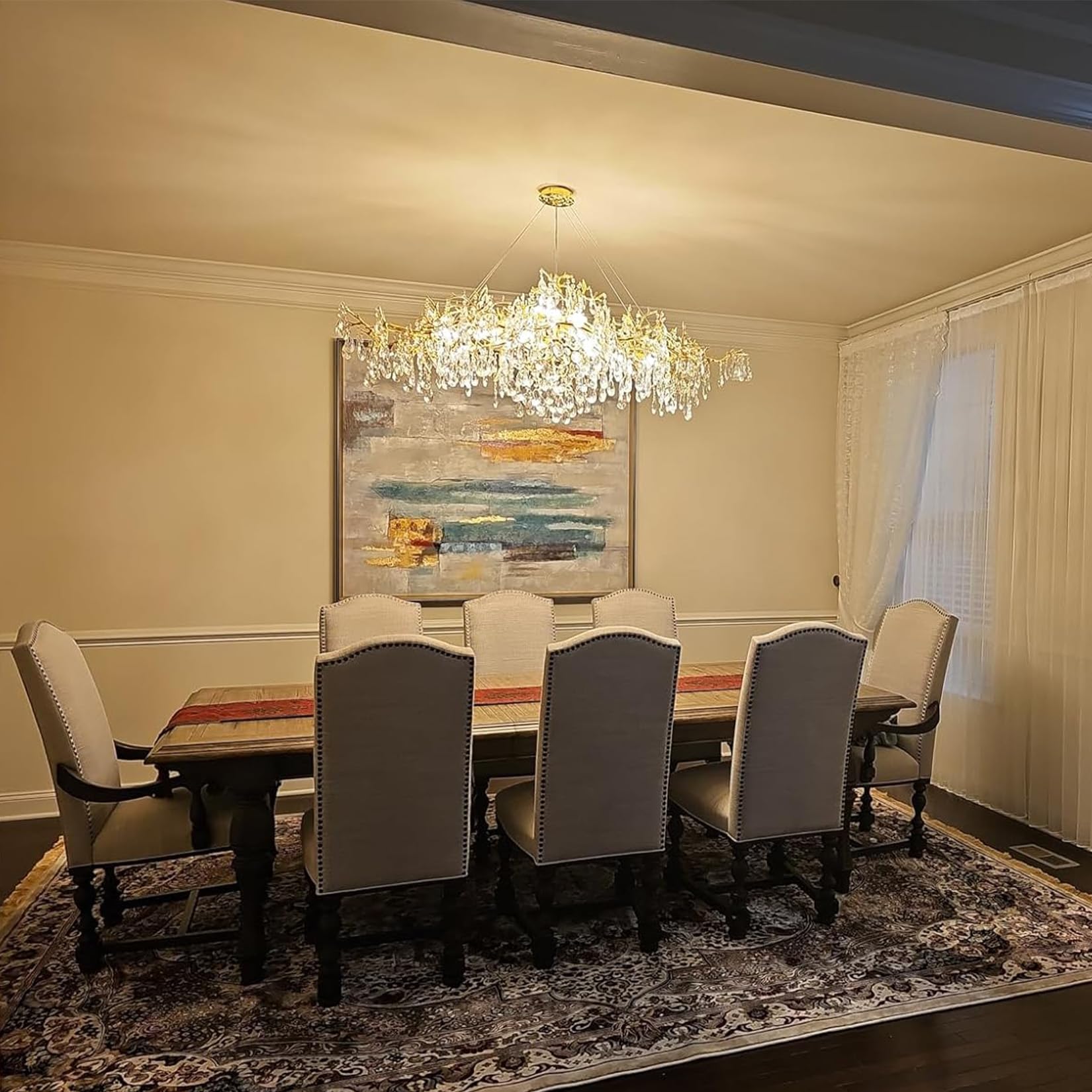 Modern Crystal Chandelier, 60" Gold Rectangular Tree Branch Chandelier for Dining Room, 18 - Lights Contemporary Luxury K9 Crystal Raindrop Pendant Light Fixture for Kitchen Island, Living Room - Camilalamps - B0CRR1PD9Q