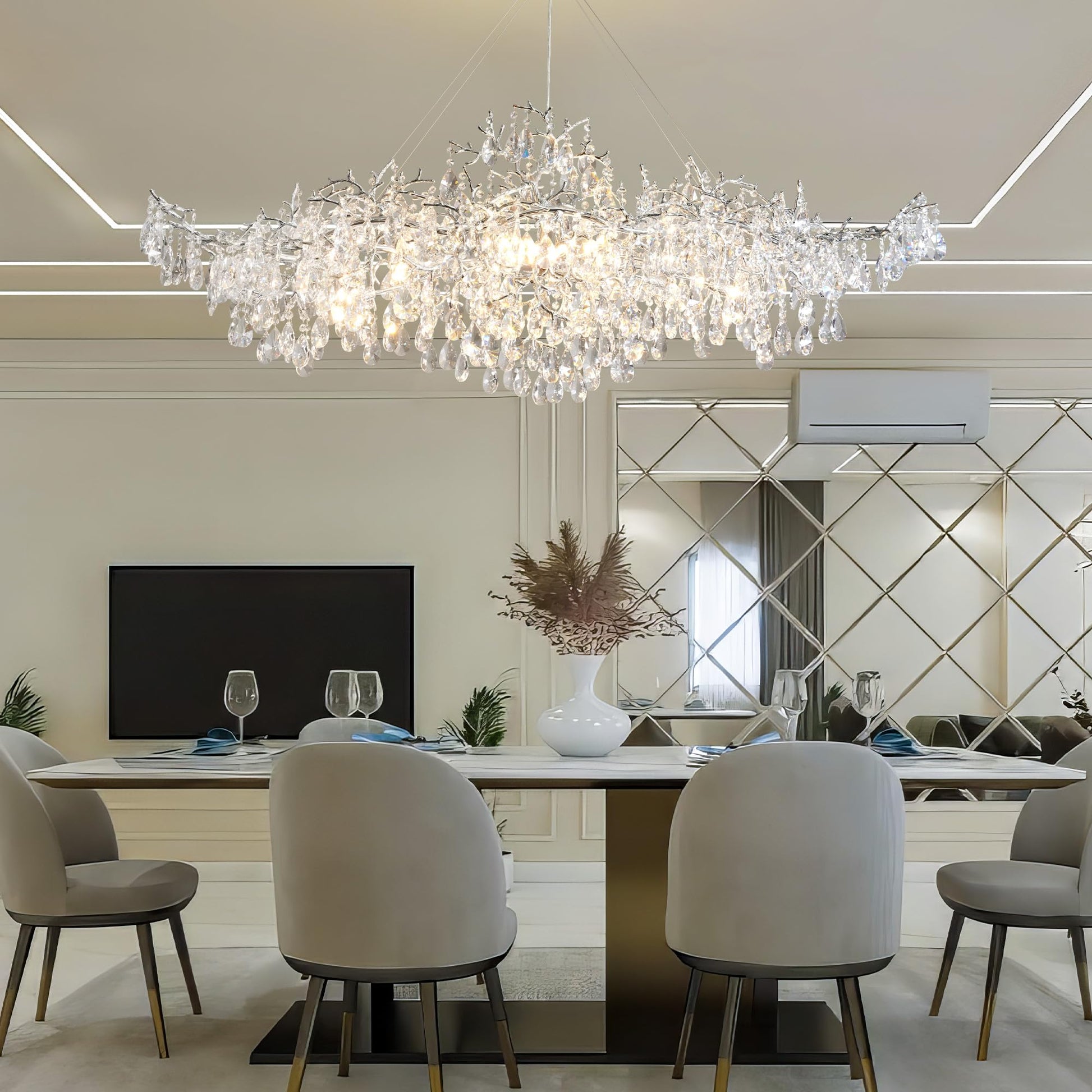 Modern Crystal Chandelier, 60" Gold Rectangular Tree Branch Chandelier for Dining Room, 18 - Lights Contemporary Luxury K9 Crystal Raindrop Pendant Light Fixture for Kitchen Island, Living Room - Camilalamps - B0CRR1PD9Q