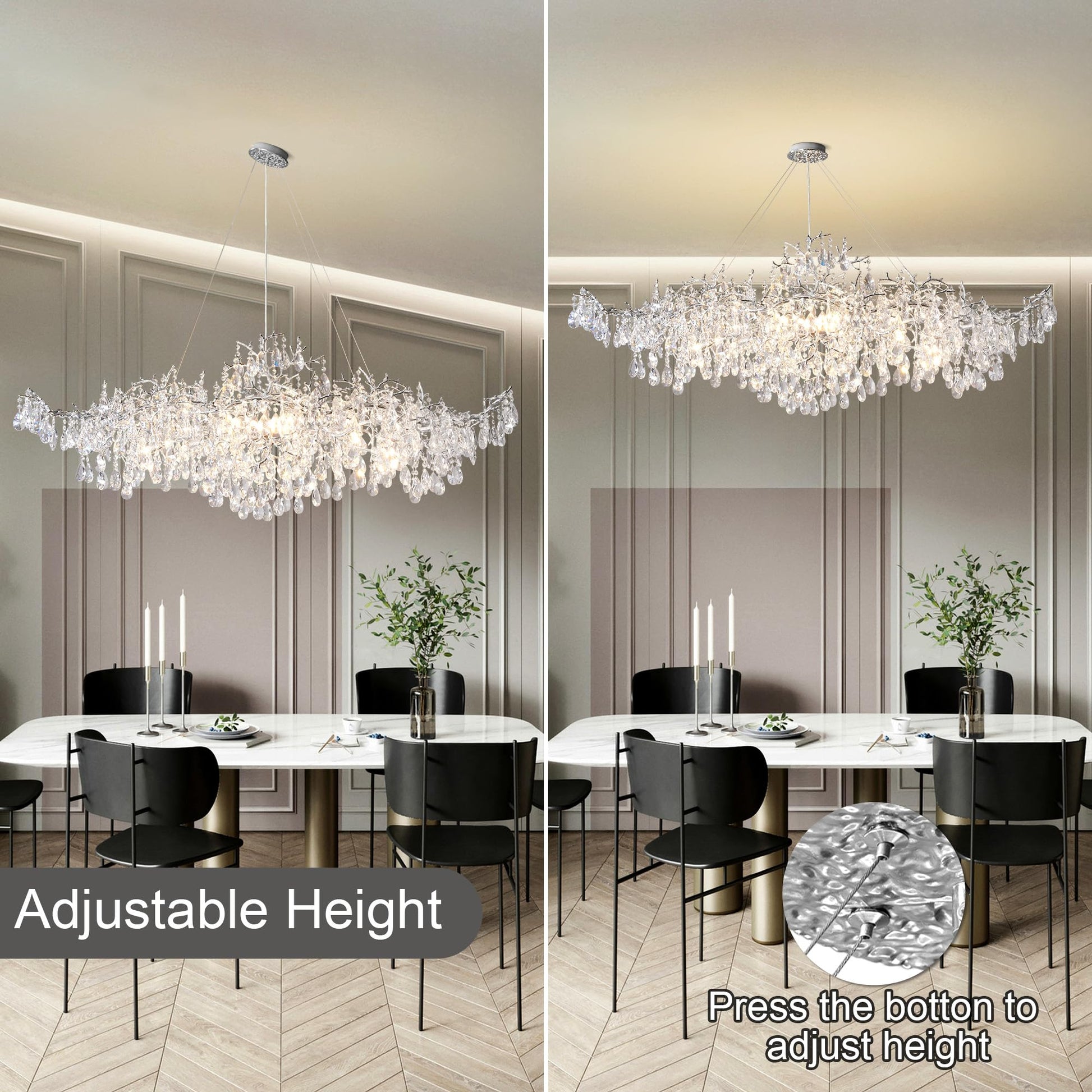 Modern Crystal Chandelier, 60" Gold Rectangular Tree Branch Chandelier for Dining Room, 18 - Lights Contemporary Luxury K9 Crystal Raindrop Pendant Light Fixture for Kitchen Island, Living Room - Camilalamps - B0CRR1PD9Q