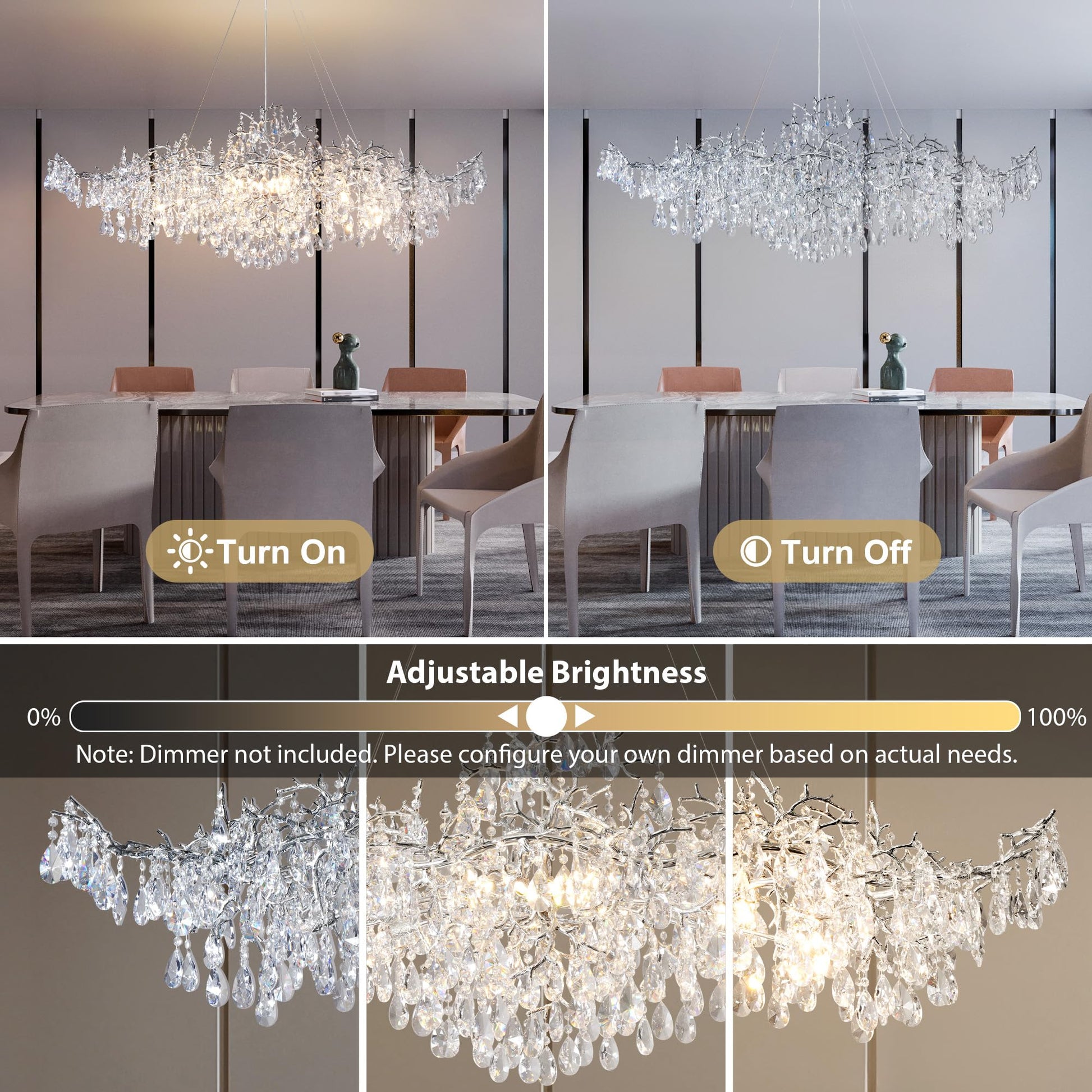 Modern Crystal Chandelier, 60" Gold Rectangular Tree Branch Chandelier for Dining Room, 18 - Lights Contemporary Luxury K9 Crystal Raindrop Pendant Light Fixture for Kitchen Island, Living Room - Camilalamps - B0CRR1PD9Q