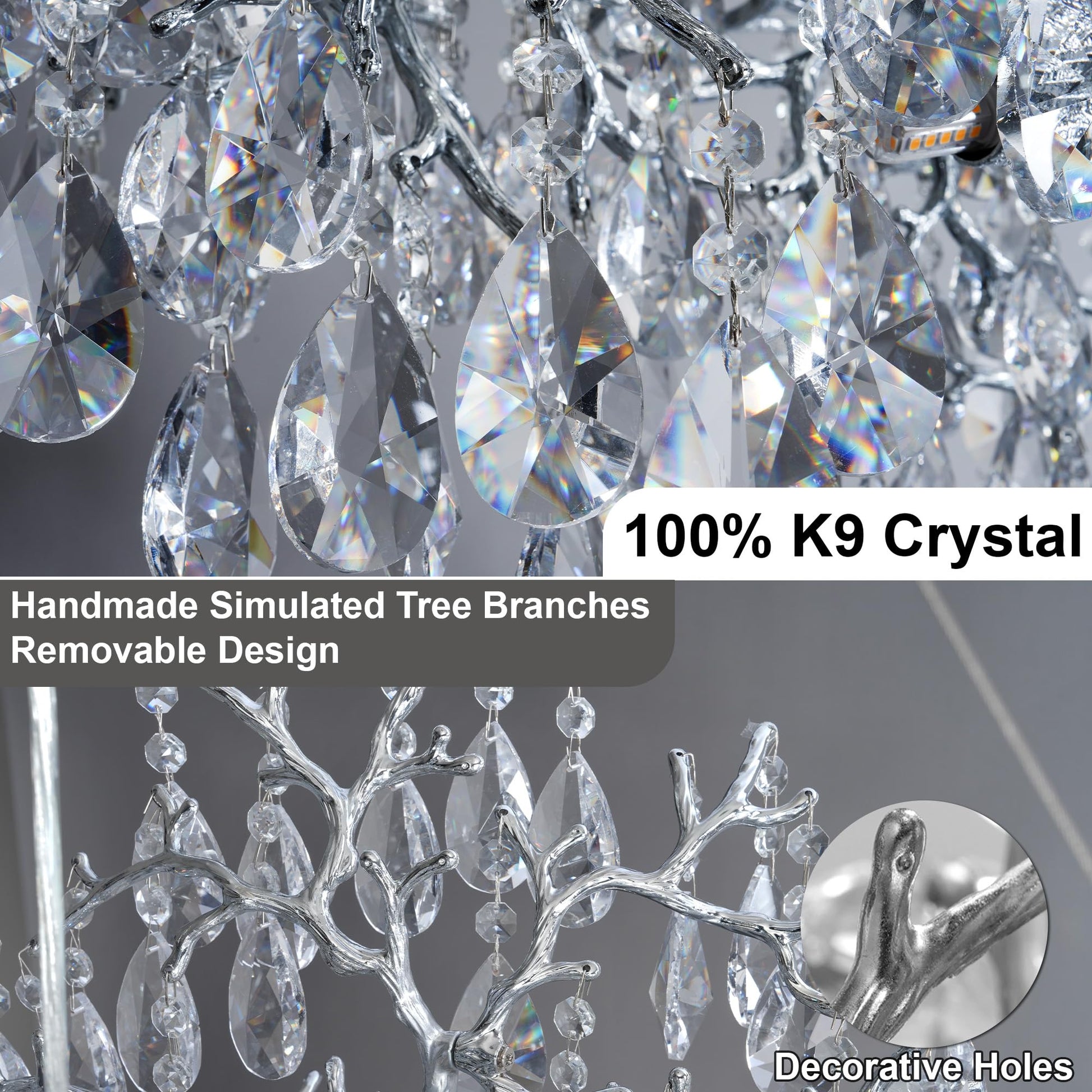 Modern Crystal Chandelier, 60" Gold Rectangular Tree Branch Chandelier for Dining Room, 18 - Lights Contemporary Luxury K9 Crystal Raindrop Pendant Light Fixture for Kitchen Island, Living Room - Camilalamps - B0CRR1PD9Q