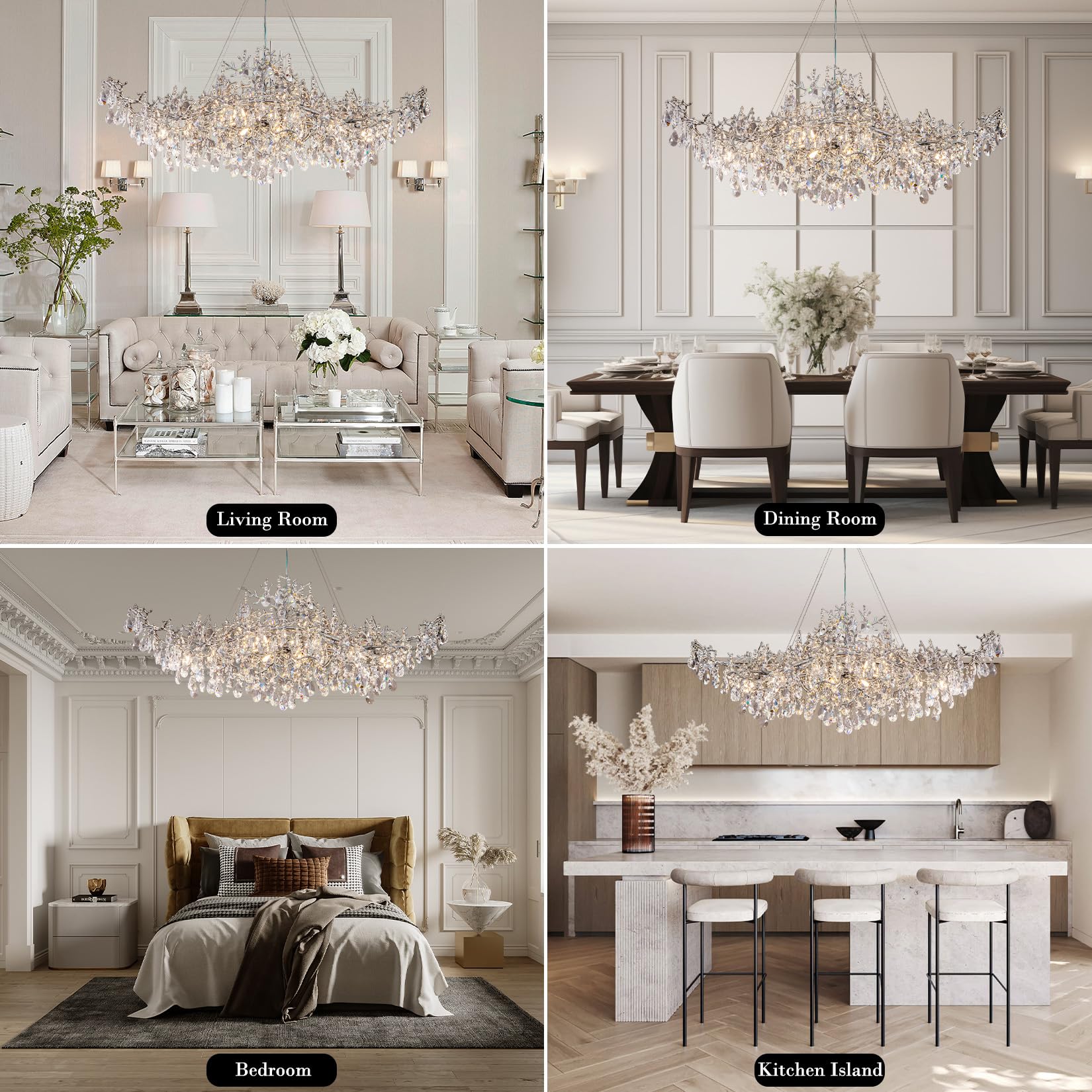 Modern Crystal Chandelier, 60" Gold Rectangular Tree Branch Chandelier for Dining Room, 18 - Lights Contemporary Luxury K9 Crystal Raindrop Pendant Light Fixture for Kitchen Island, Living Room - Camilalamps - B0CRR1PD9Q